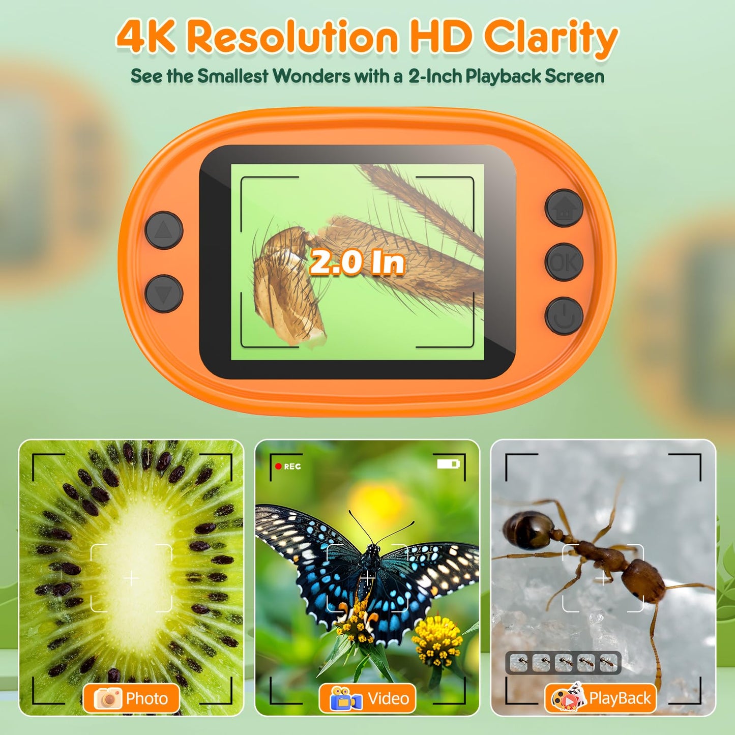 BEBANG 1000X Handheld Microscope – 4K 2-Inch Screen, Rechargeable Pocket Digital Microscope for Kids