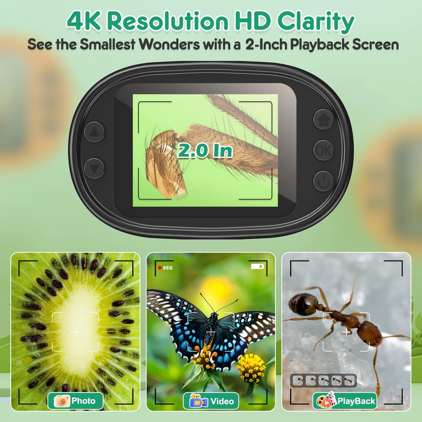 BEBANG 1000X Handheld Microscope with 2.0-inch Screen – Portable Kids Microscope & Slides Kit