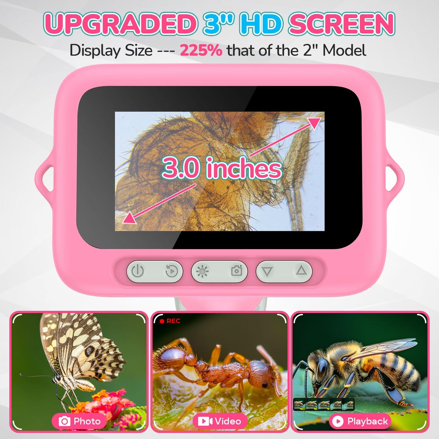 BEBANG 3-Inch Screen Digital Microscope for Kids - 1000X Mini Pocket STEM Toy