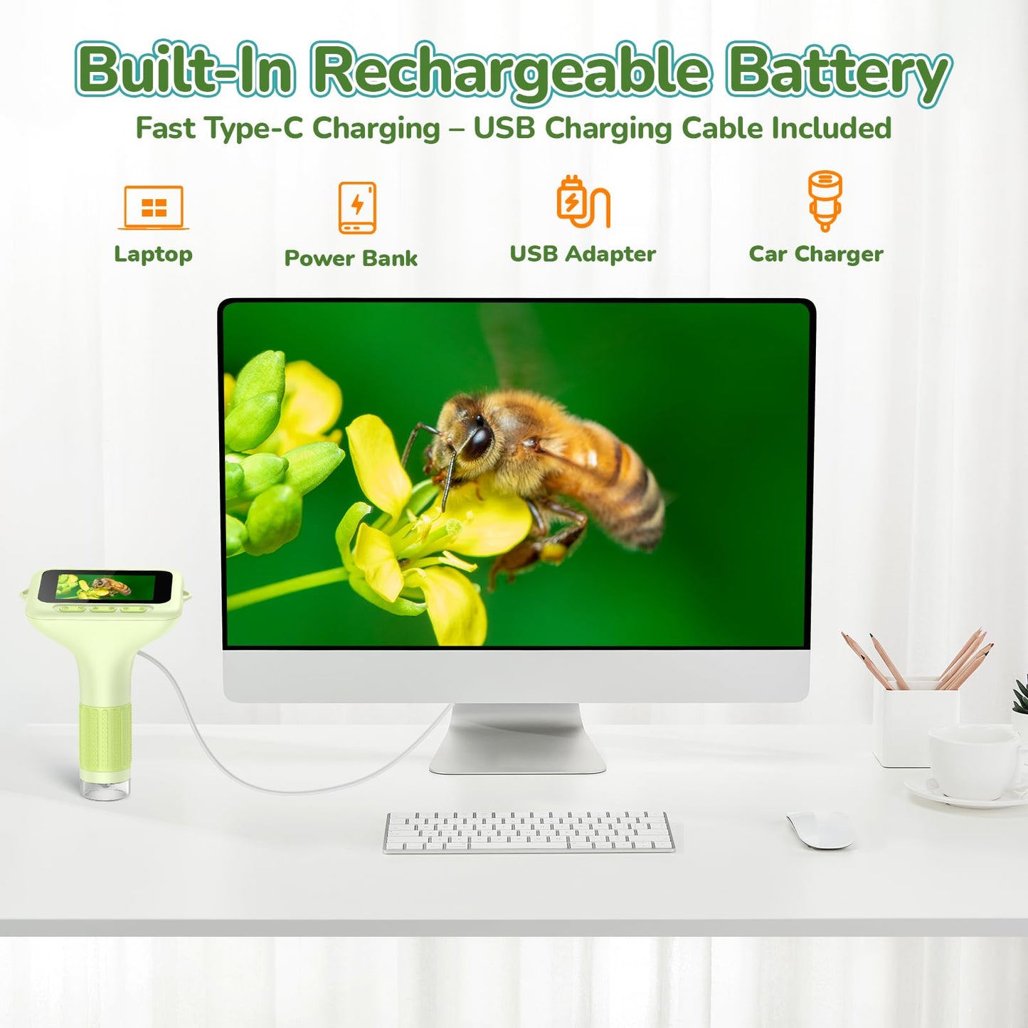 BEBANG 3.0-Inch Screen Digital Microscope for Kids — 1000X, Rechargeable Pocket Microscope