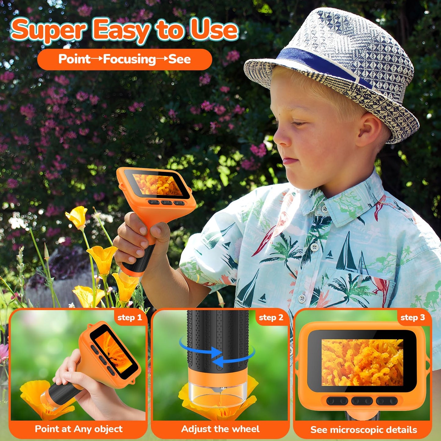BEBANG 3-Inch Screen Digital Microscope for Kids - 1000X Portable STEM Microscope