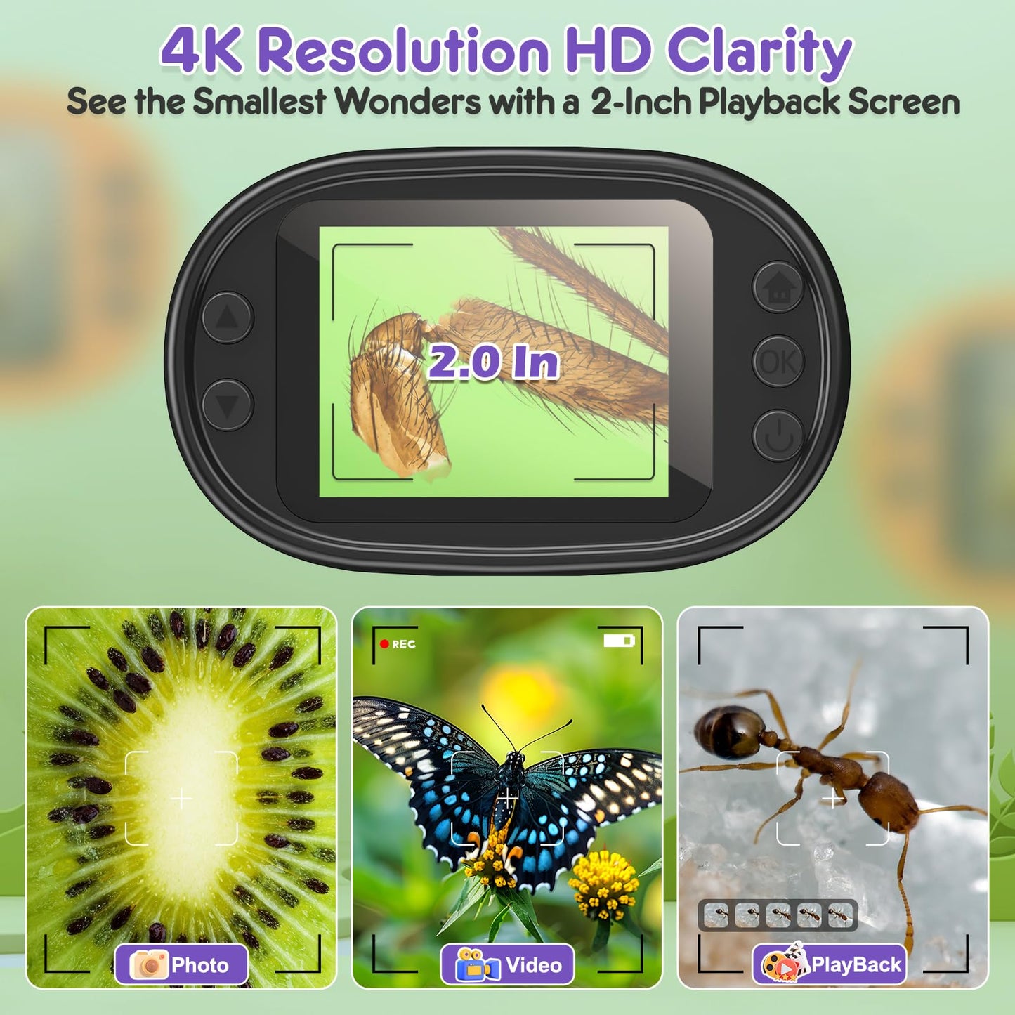 BEBANG 1000X Handheld Microscope for Kids – 4K Screen, Portable Slides Kit, Gift-Ready