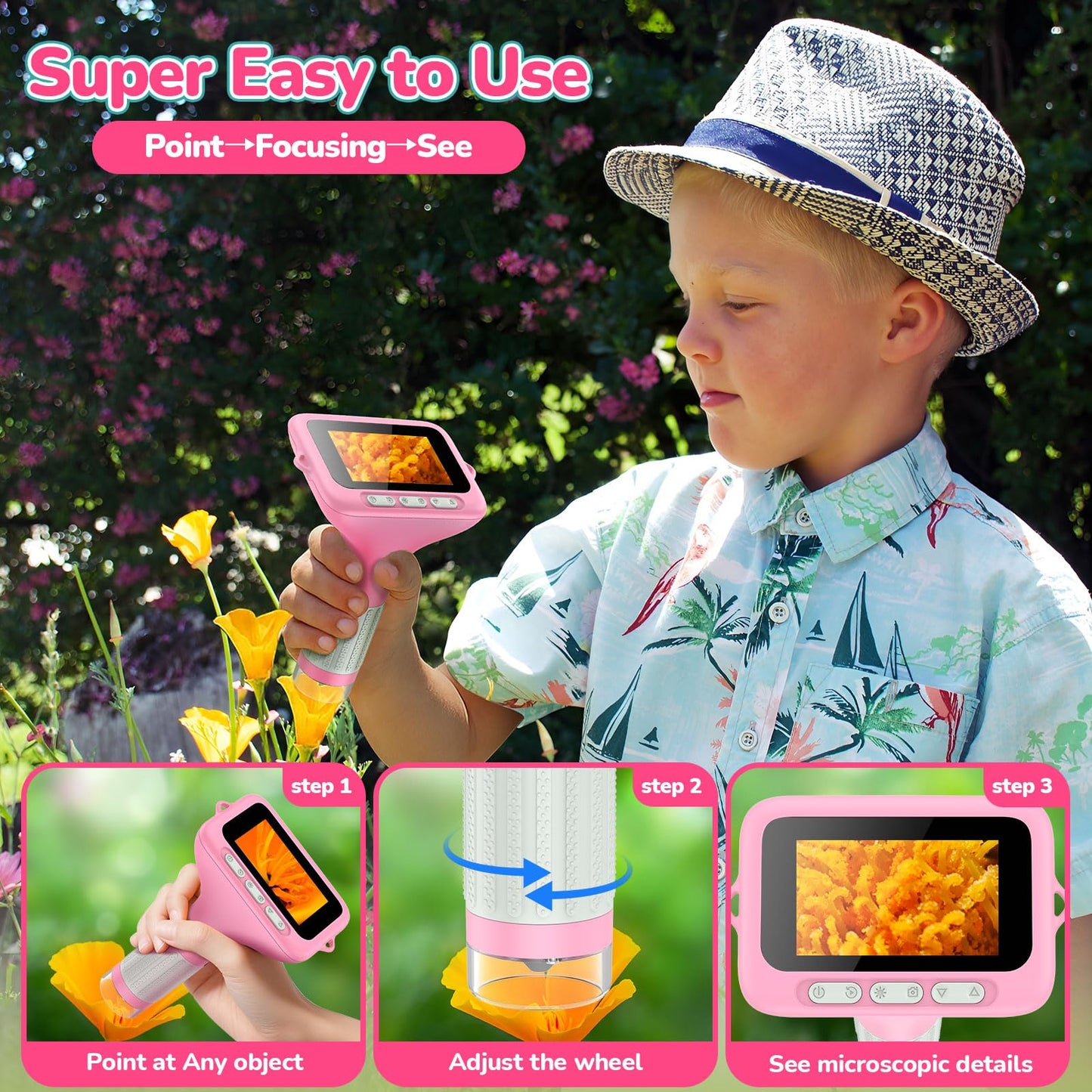 BEBANG 3-Inch Screen Digital Microscope for Kids - 1000X Mini Pocket STEM Toy