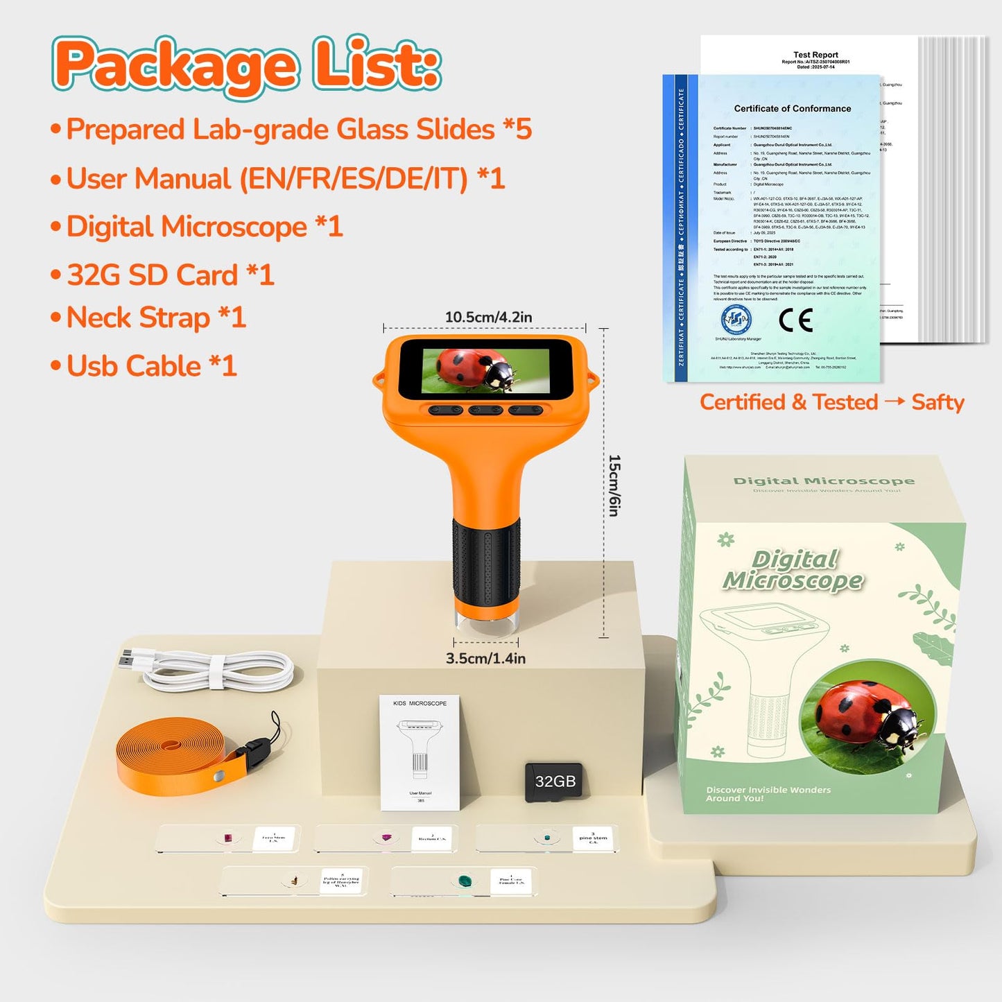 BEBANG 3-Inch Screen Digital Microscope for Kids - 1000X Portable STEM Microscope