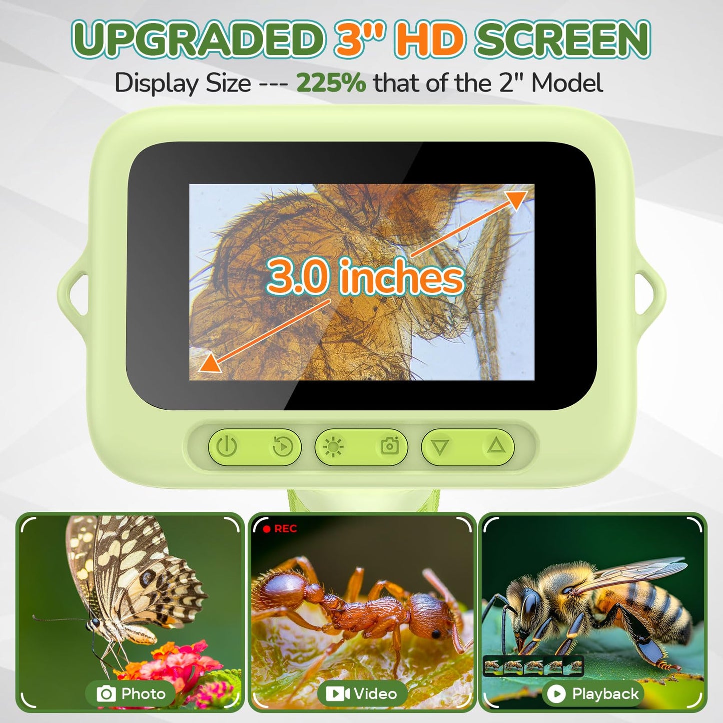BEBANG 3.0-Inch Screen Digital Microscope for Kids — 1000X, Rechargeable Pocket Microscope