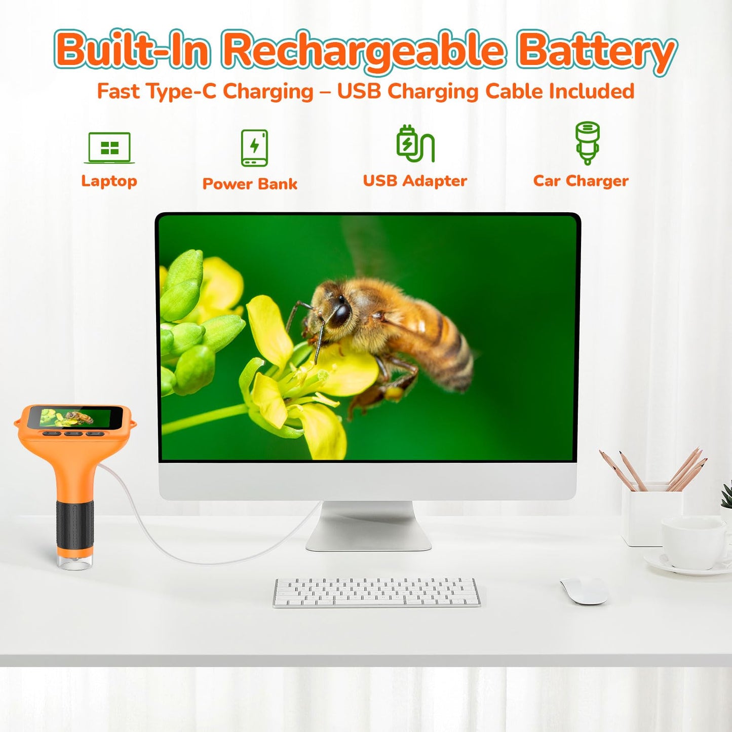 BEBANG 3-Inch Screen Digital Microscope for Kids - 1000X Portable STEM Microscope