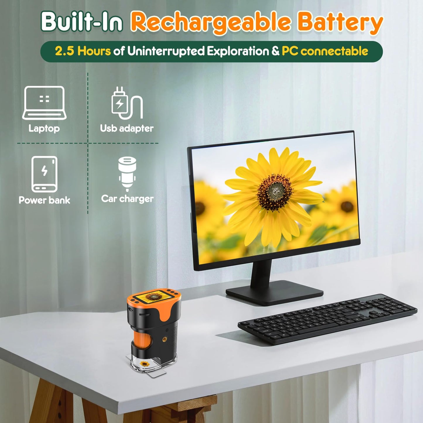 BEBANG 1000X Handheld Microscope – 4K 2-Inch Screen, Rechargeable Pocket Digital Microscope for Kids