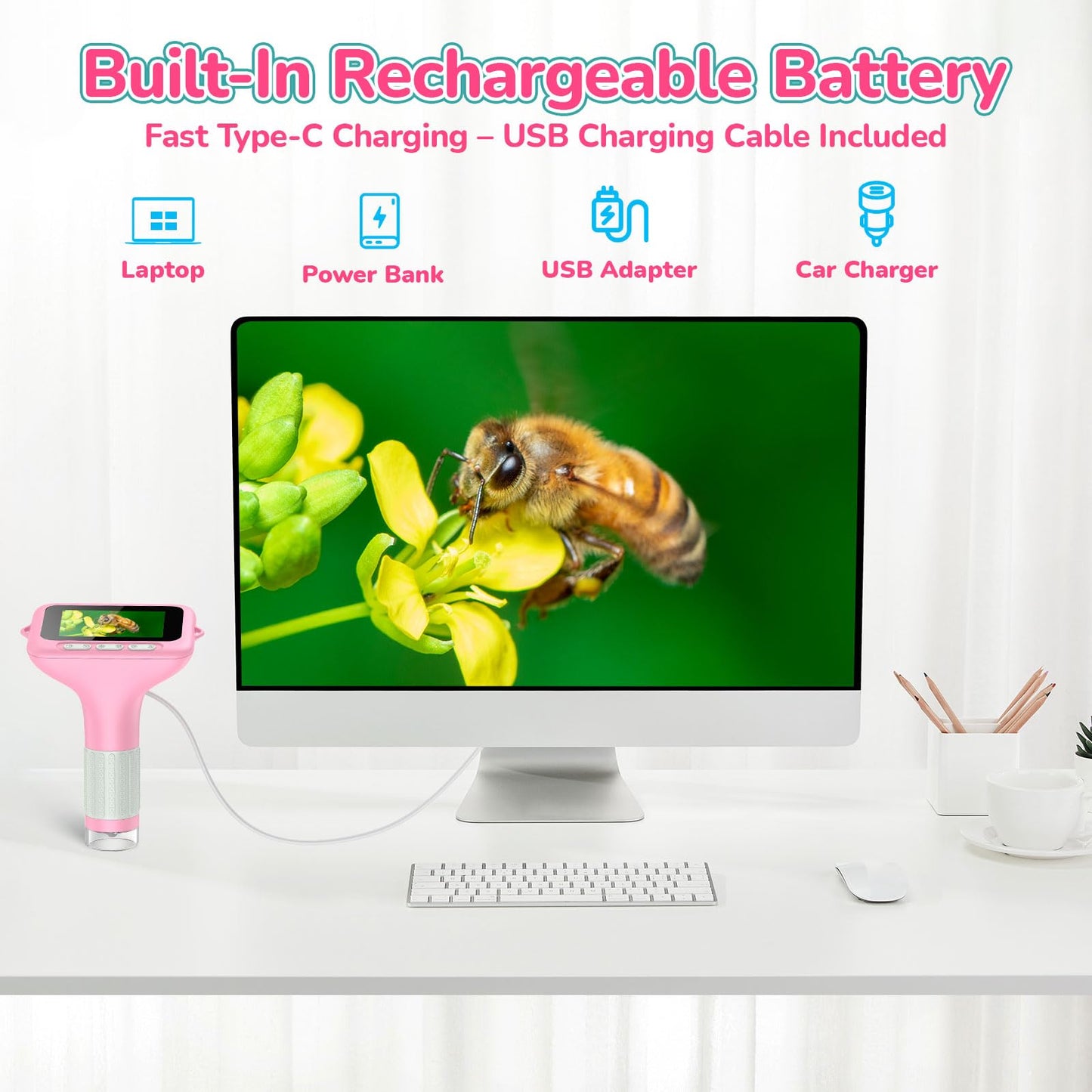 BEBANG 3-Inch Screen Digital Microscope for Kids - 1000X Mini Pocket STEM Toy