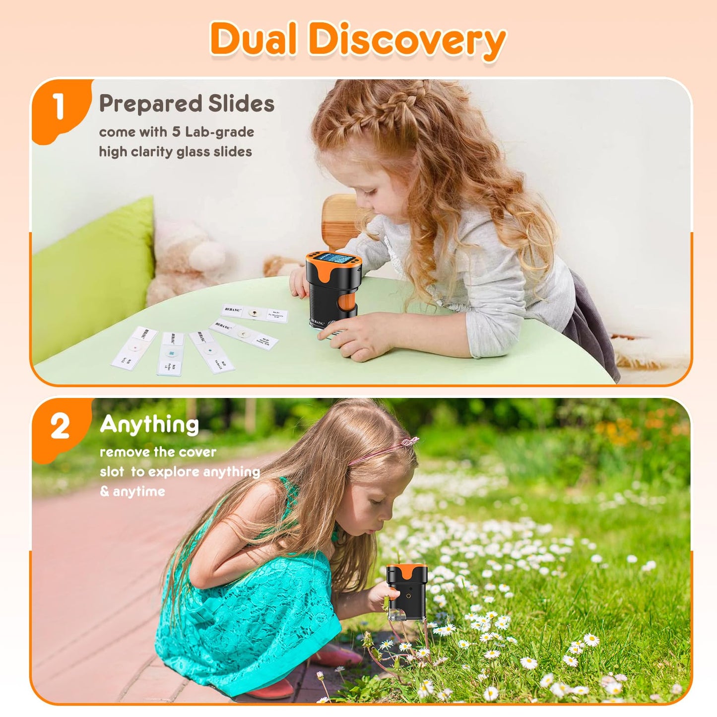 BEBANG 1000X Handheld Microscope – 4K 2-Inch Screen, Rechargeable Pocket Digital Microscope for Kids