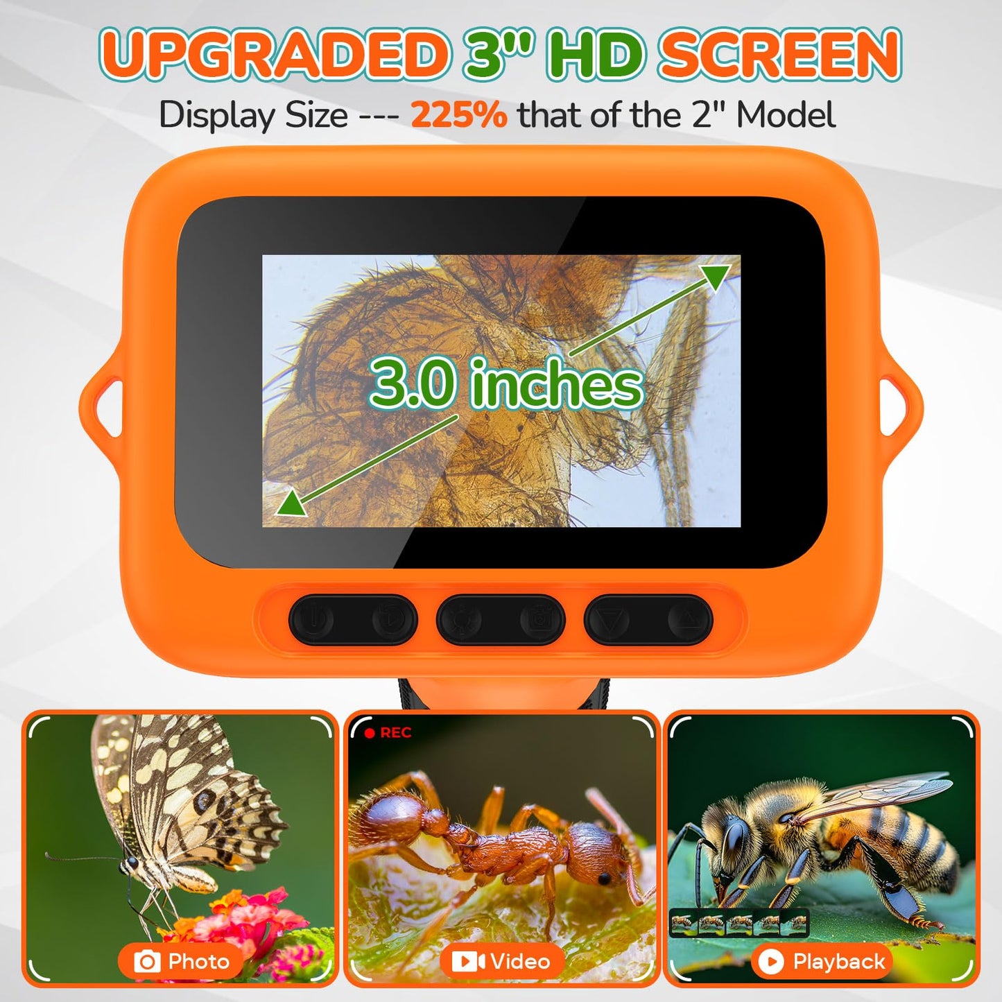 BEBANG 3-Inch Screen Digital Microscope for Kids - 1000X Portable STEM Microscope