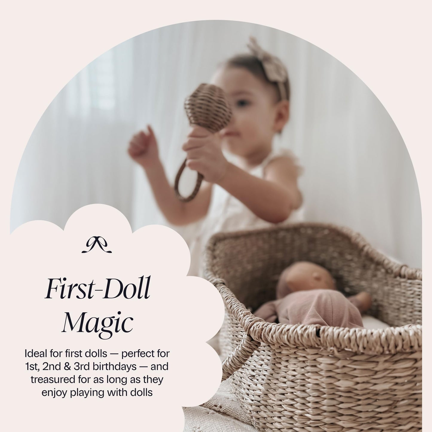 BEBE BASK Premium Baby Doll Bassinet — Handcrafted Seagrass Moses Basket & Luxe Mattress