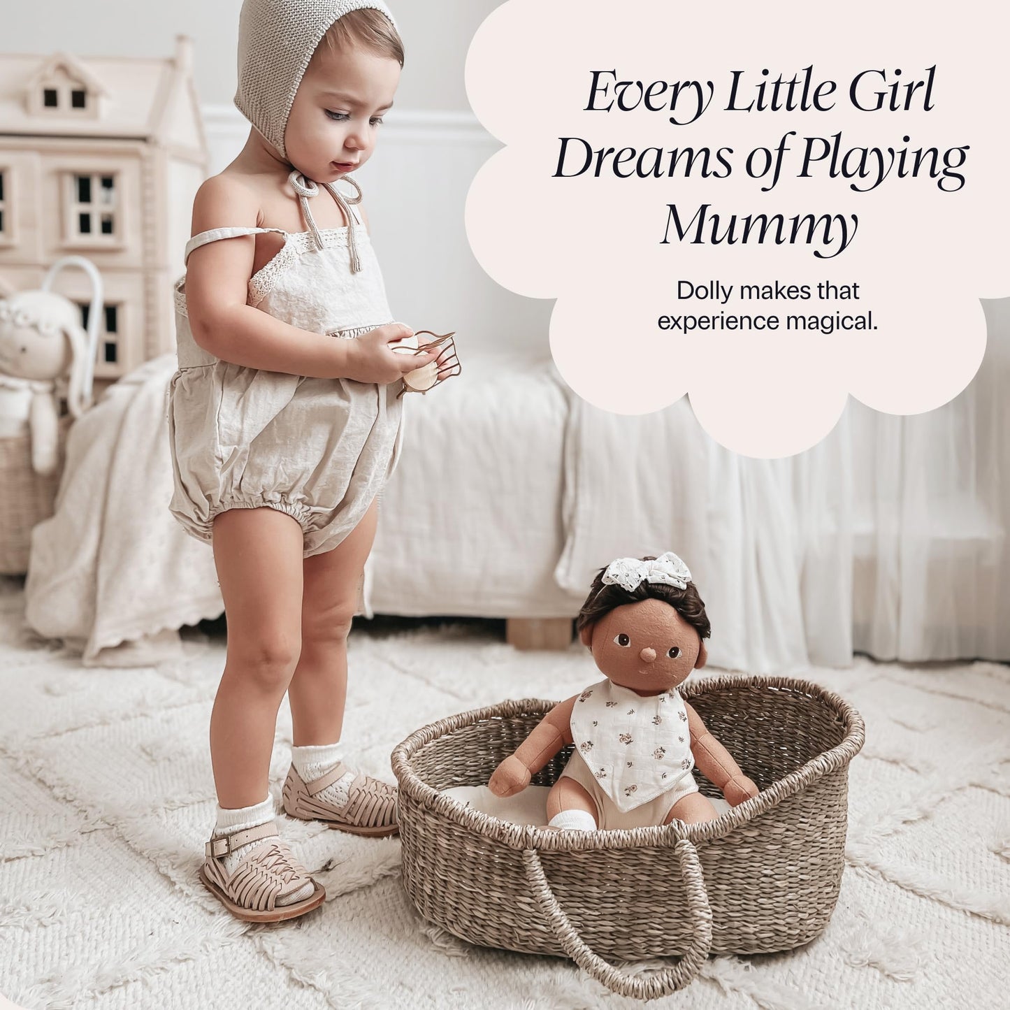 BEBE BASK Premium Baby Doll Bassinet — Handcrafted Seagrass Moses Basket & Luxe Mattress