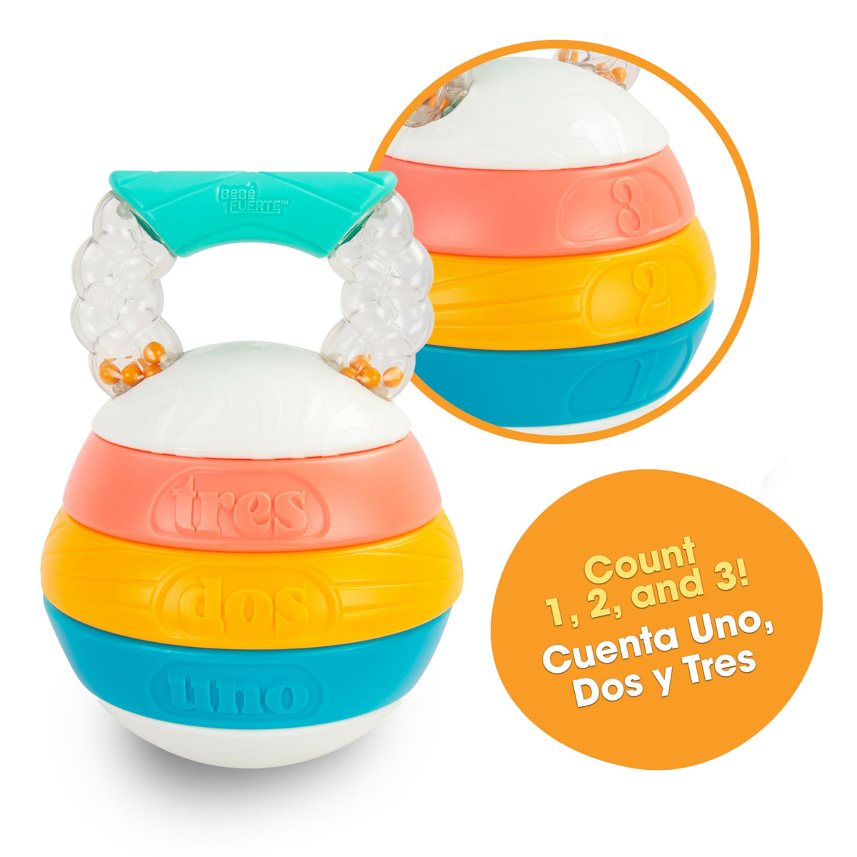 BEBÉ FUERTE Stack and Count Kettlebell Activity Toy by Robin Arzón – Bilingual Stacking Toys for Babies & Toddlers