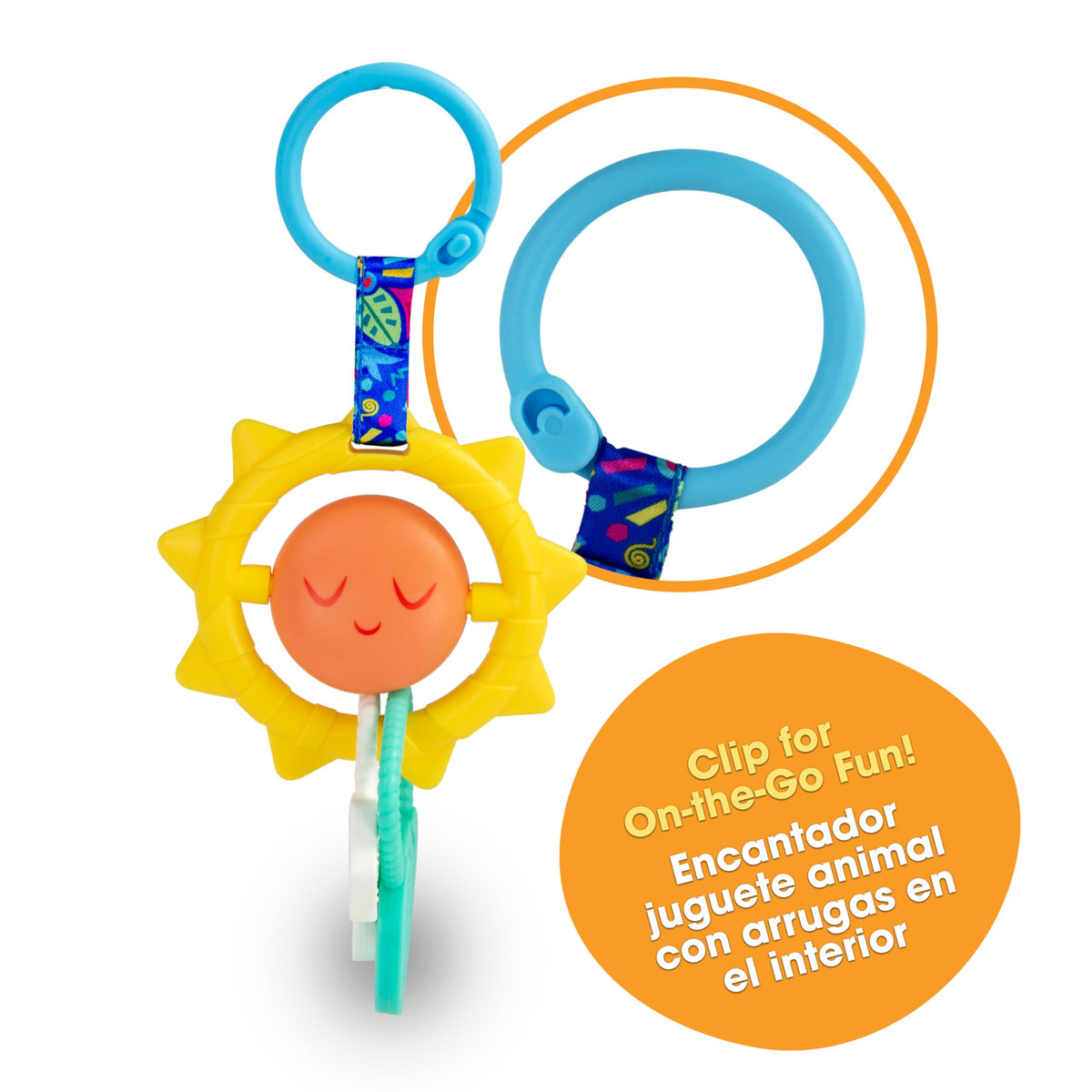 BEBÉ FUERTE Strong & Sunny Clip-On Stroller Toy by Robin Arzón – Teething & Travel Toy for Babies