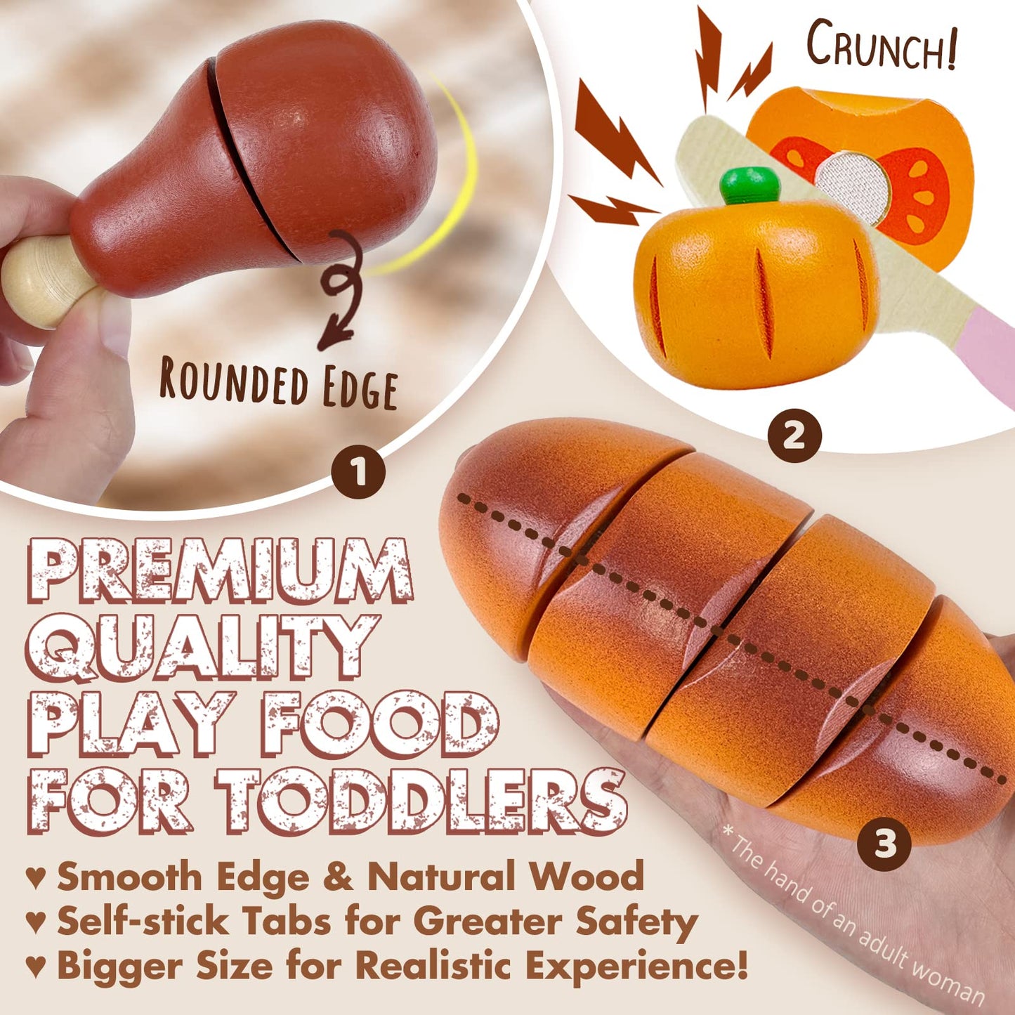 Beberolen Wooden Play Food Sets for Kids – Realistic Cutting Fruit & Pretend Kitchen Toys