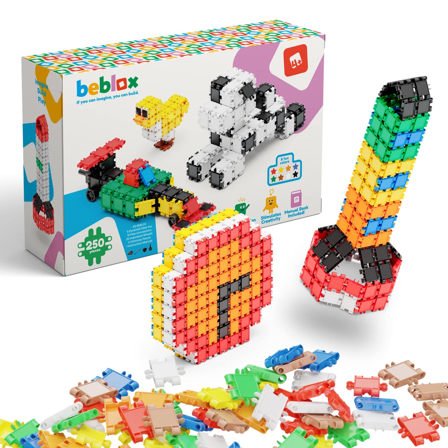 BEBLOX 250-Piece Building Blocks for Kids | Interlocking STEM Tiles