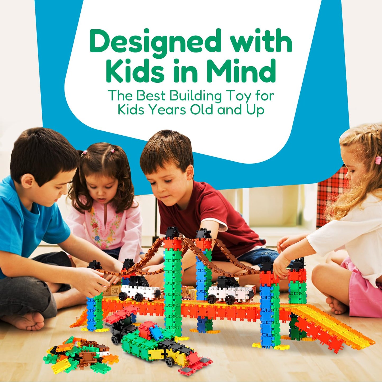 BEBLOX 250-Piece Building Blocks for Kids | Interlocking STEM Tiles