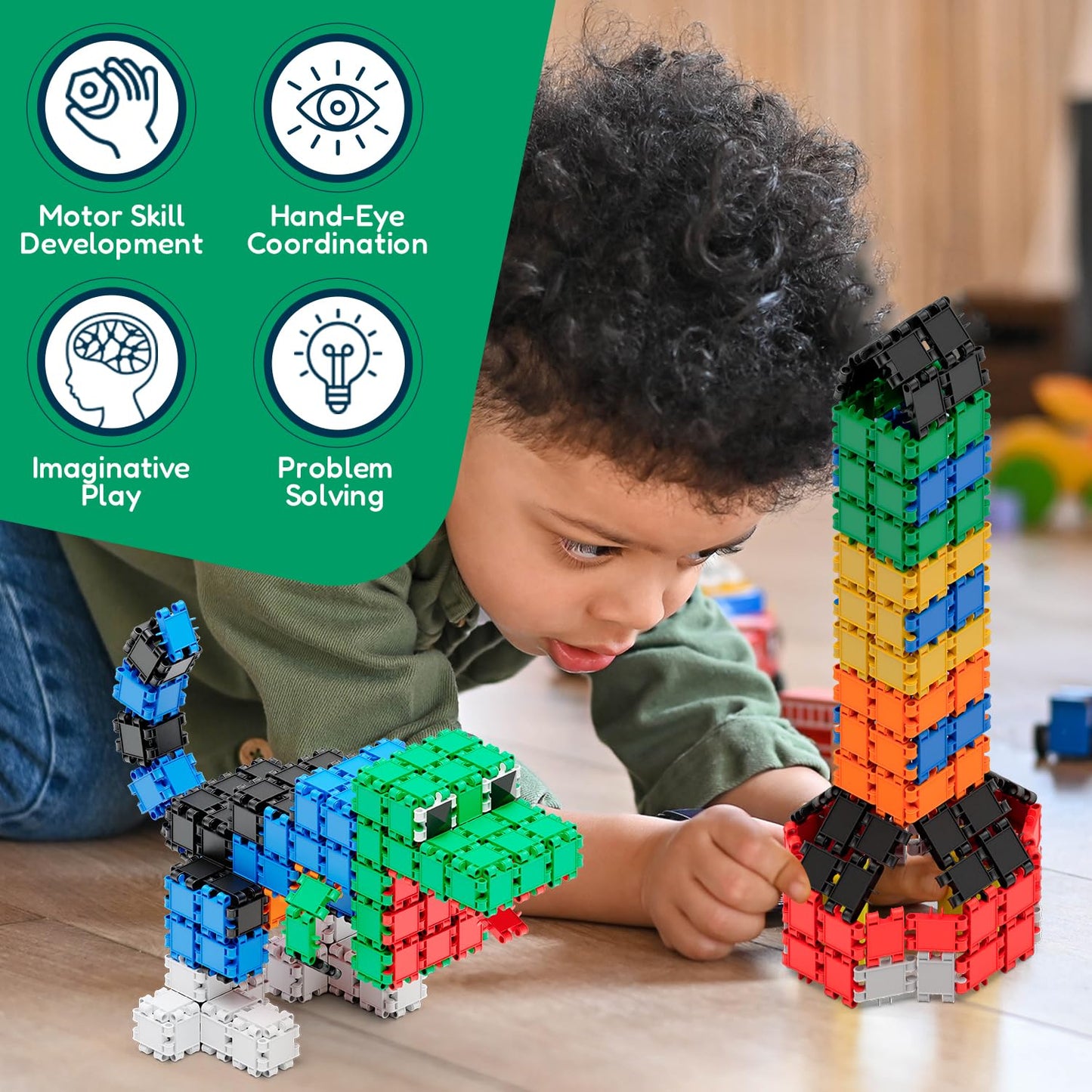 BEBLOX 250-Piece Building Blocks for Kids | Interlocking STEM Tiles