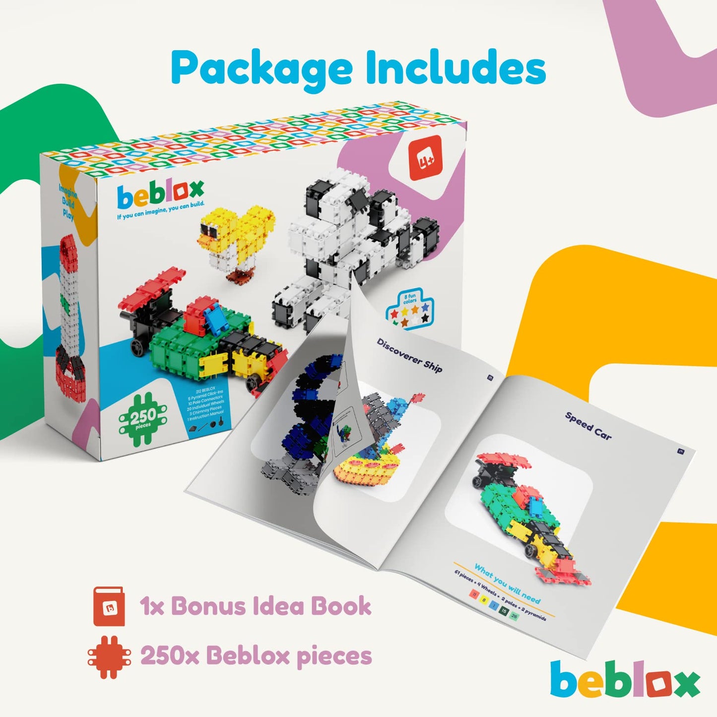 BEBLOX 250-Piece Building Blocks for Kids | Interlocking STEM Tiles