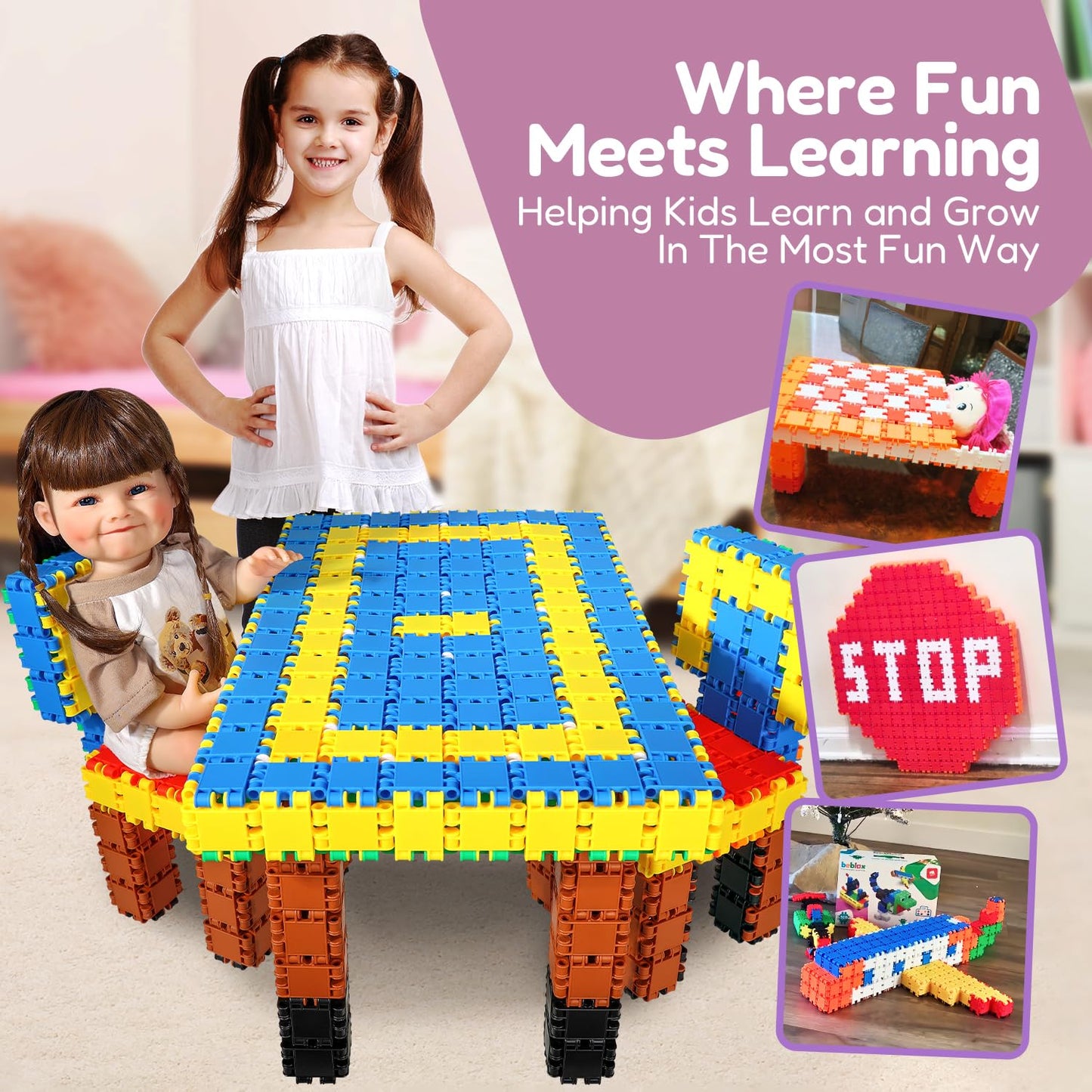 BEBLOX 250-Piece Building Blocks for Kids | Interlocking STEM Tiles