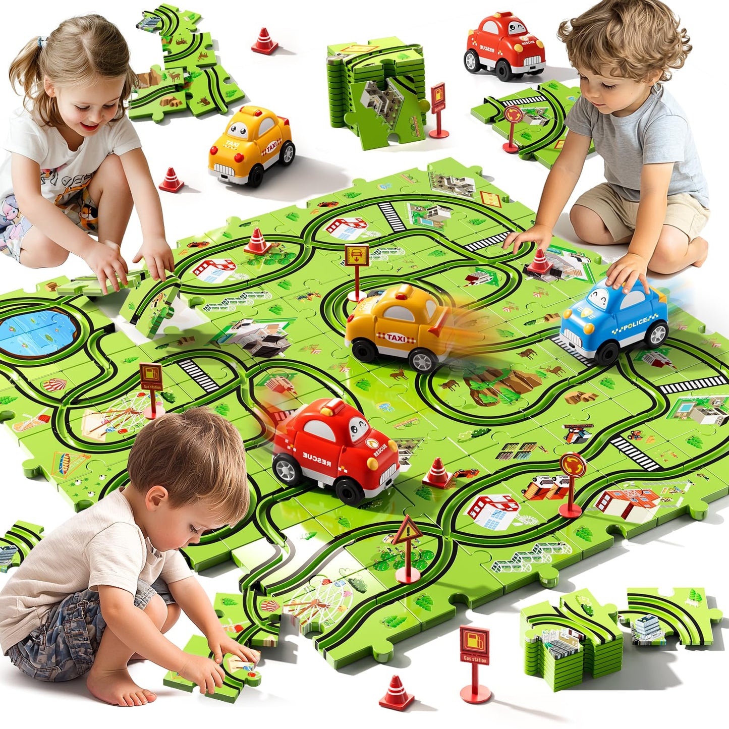 Beby Buty 64PCS Puzzle Track Car Set – Creative Floor Toy for Kids Aged 3-6