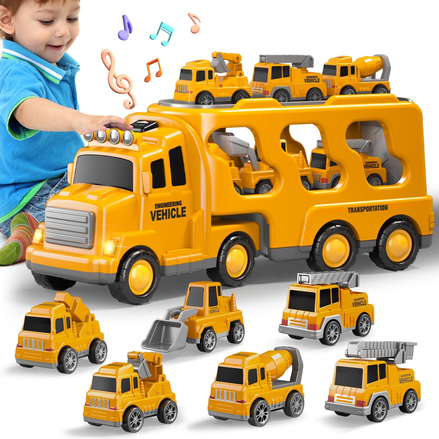 Beby Buty 7-in-1 Construction Trucks for Toddlers – Lights & Sounds