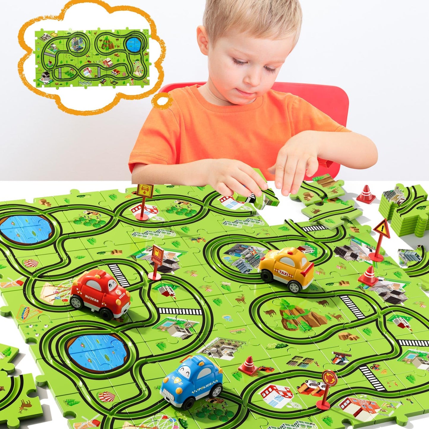 Beby Buty 64PCS Puzzle Track Car Set – Creative Floor Toy for Kids Aged 3-6