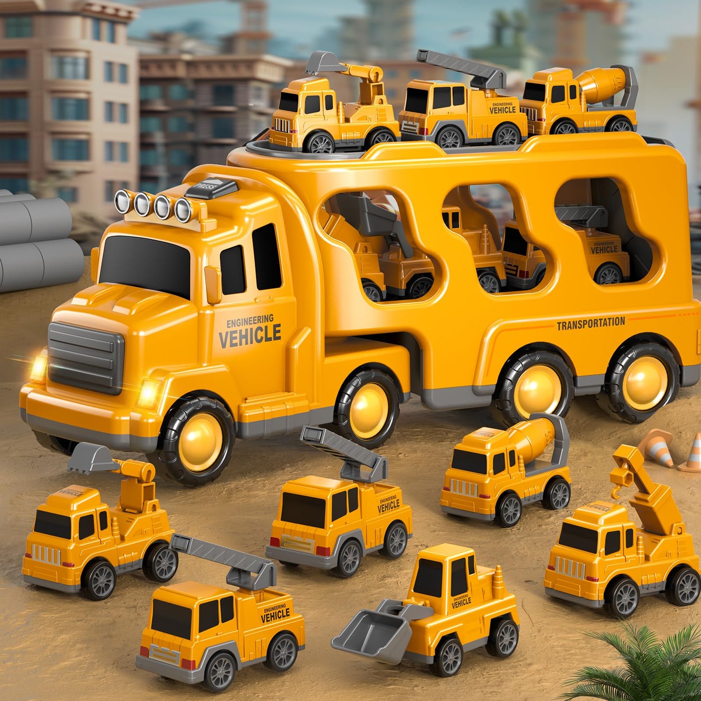 Beby Buty 7-in-1 Construction Trucks for Toddlers – Lights & Sounds