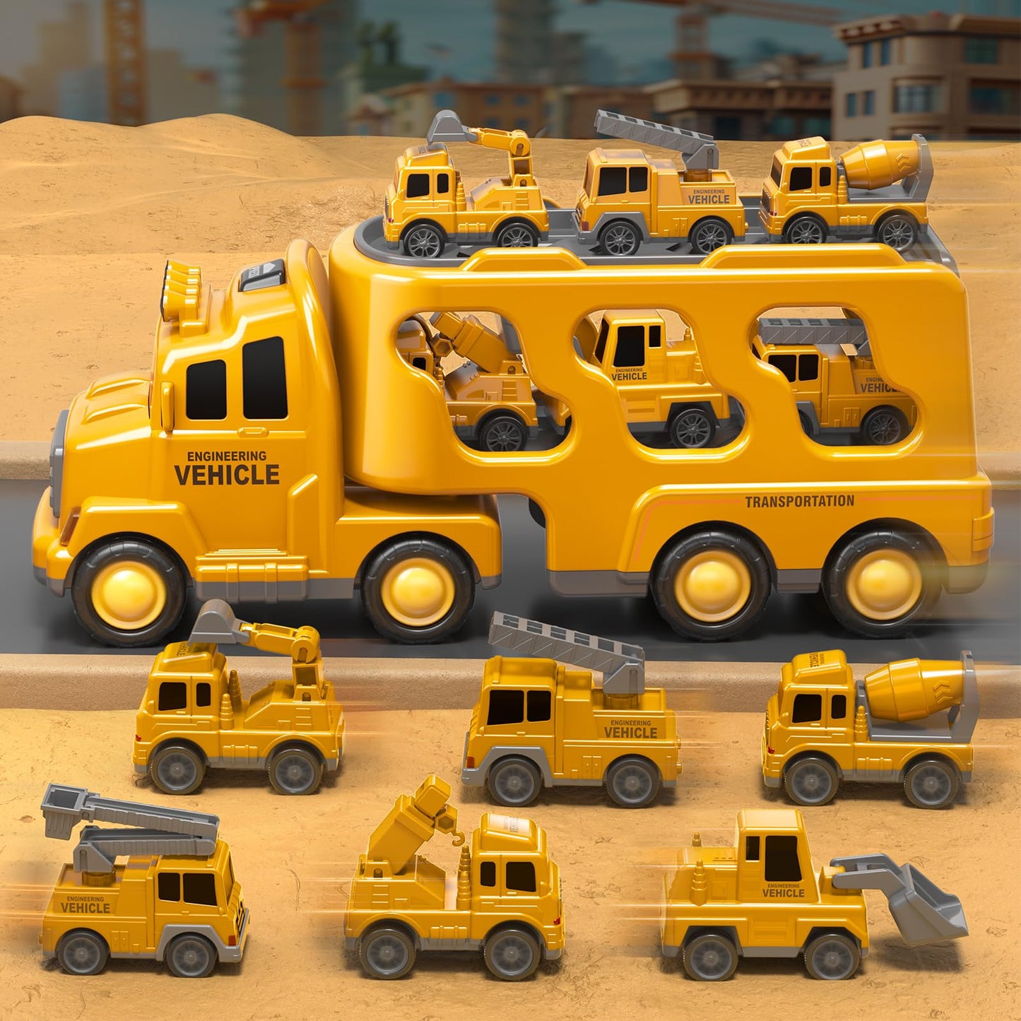 Beby Buty 7-in-1 Construction Trucks for Toddlers – Lights & Sounds