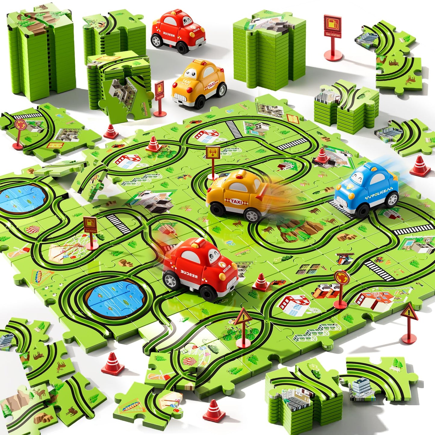 Beby Buty 64PCS Puzzle Track Car Set – Creative Floor Toy for Kids Aged 3-6