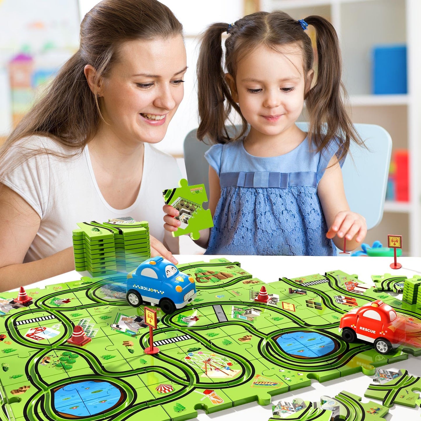 Beby Buty 48PCS Puzzle Race Track Car Set – Floor Toy for Toddlers & Kids Ages 3-6