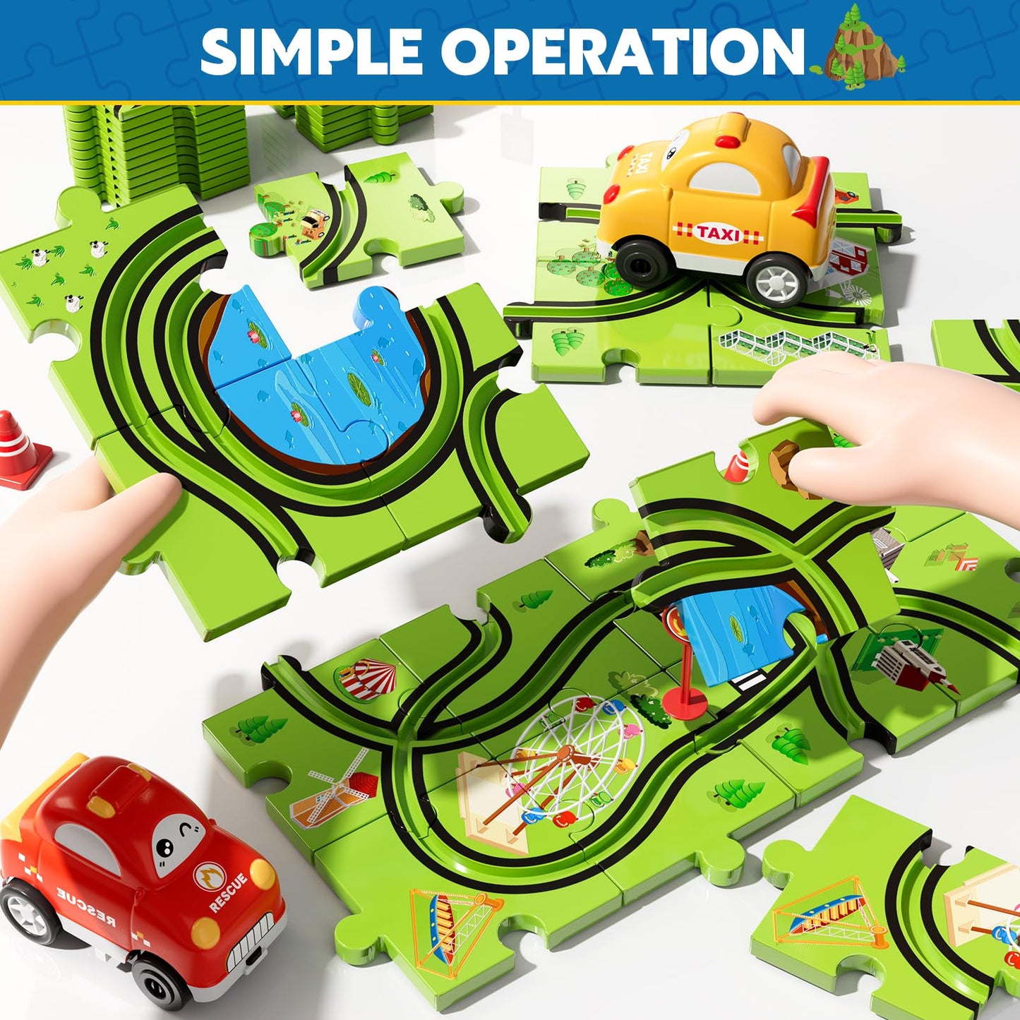 Beby Buty 64PCS Puzzle Track Car Set – Creative Floor Toy for Kids Aged 3-6