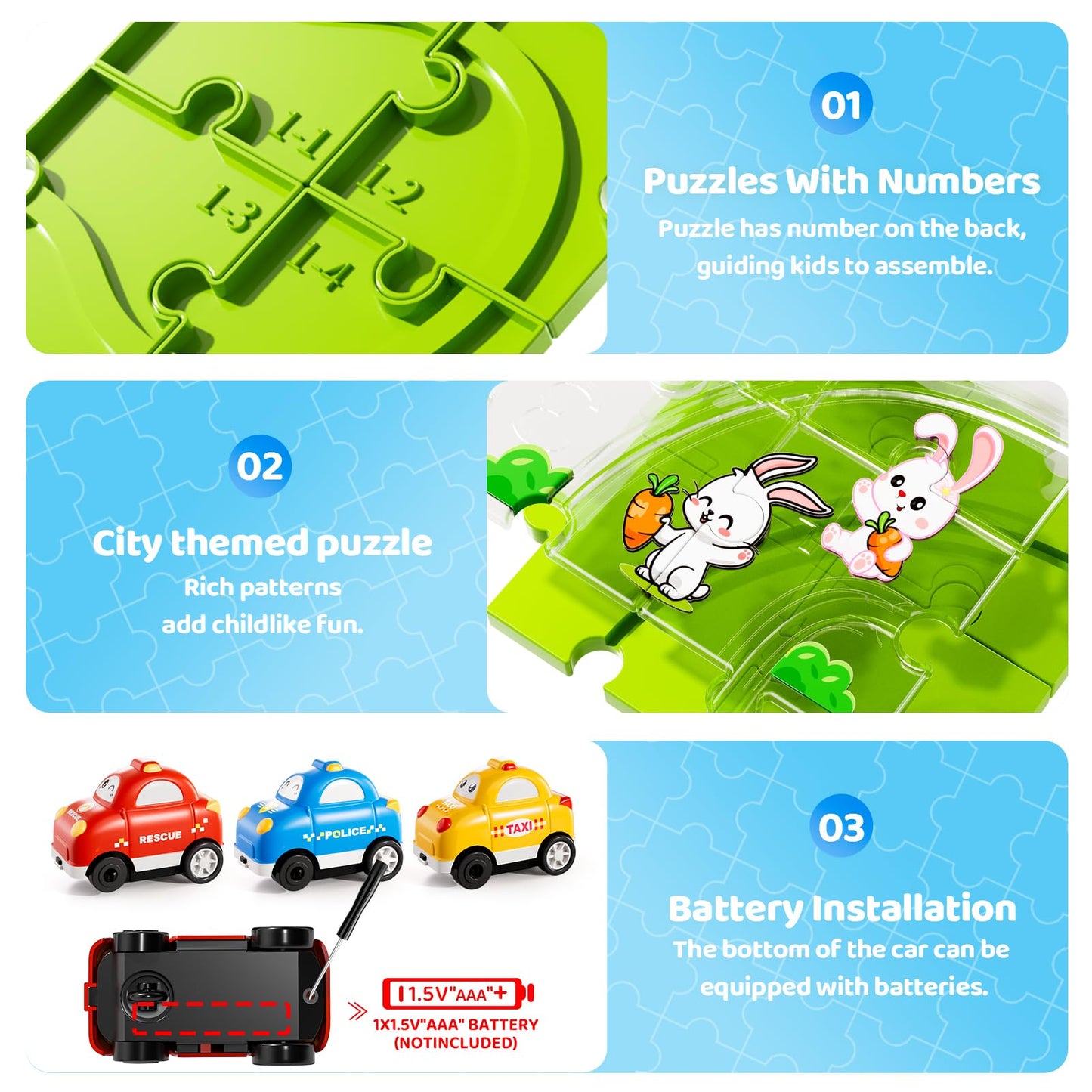 Beby Buty 64PCS Puzzle Race Track Car Set – Kids Floor Toy for Ages 3-6