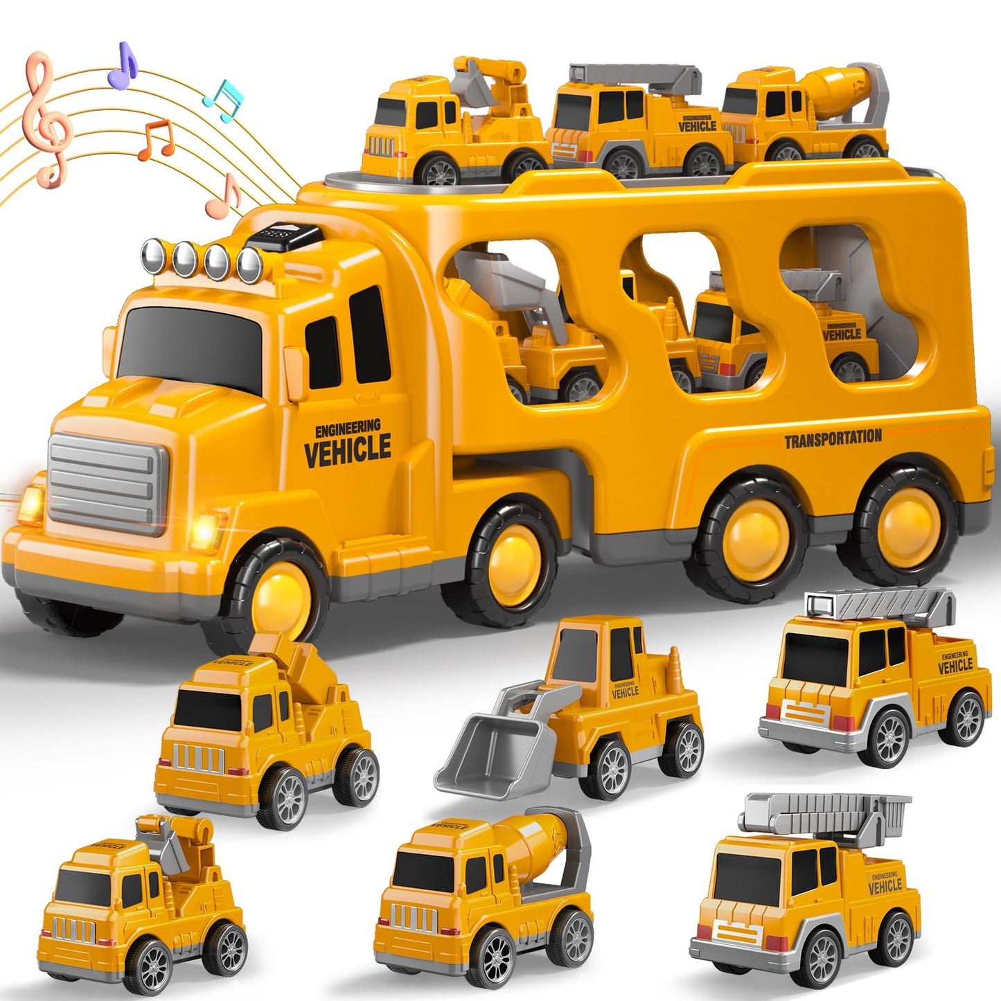 Beby Buty 7-in-1 Construction Trucks for Toddlers – Lights & Sounds