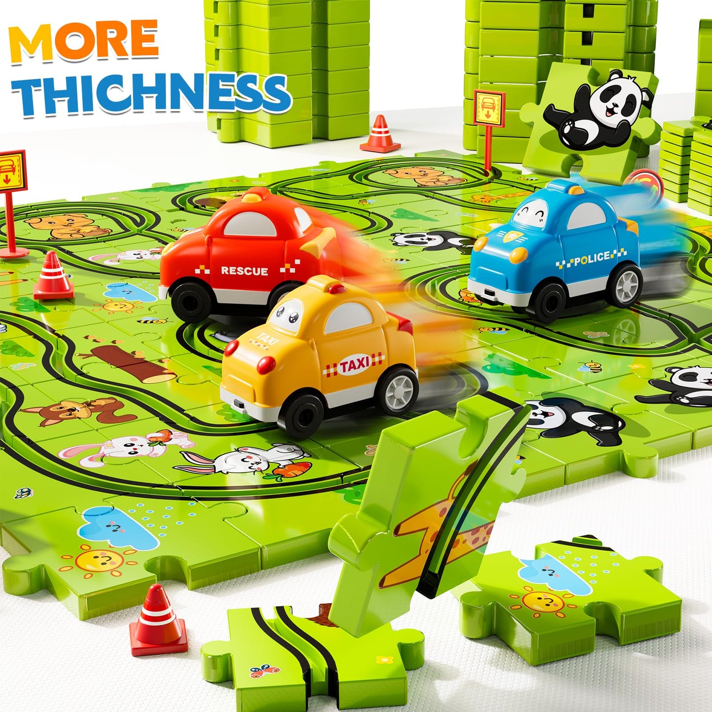 Beby Buty 64PCS Puzzle Race Track Car Set – Kids Floor Toy for Ages 3-6