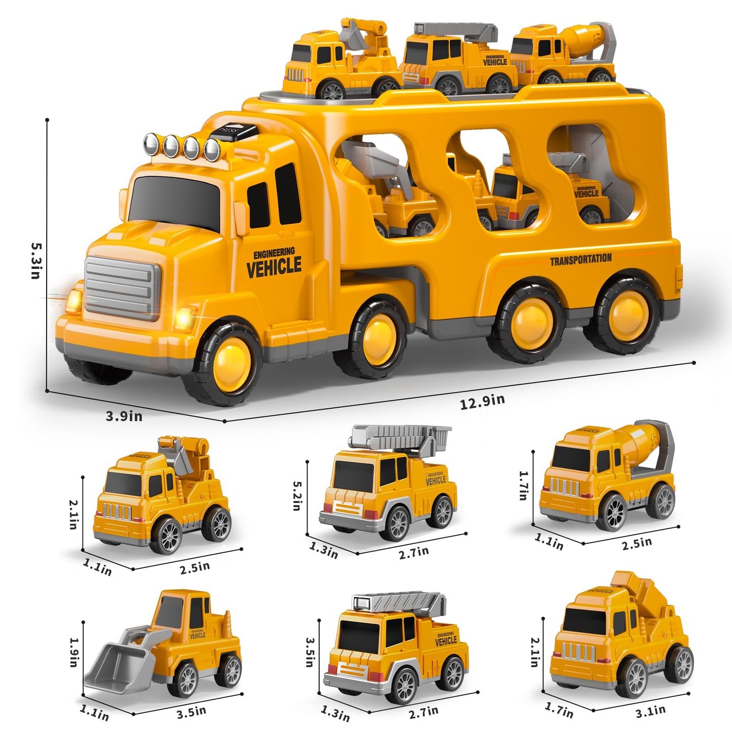Beby Buty 7-in-1 Construction Trucks for Toddlers – Lights & Sounds