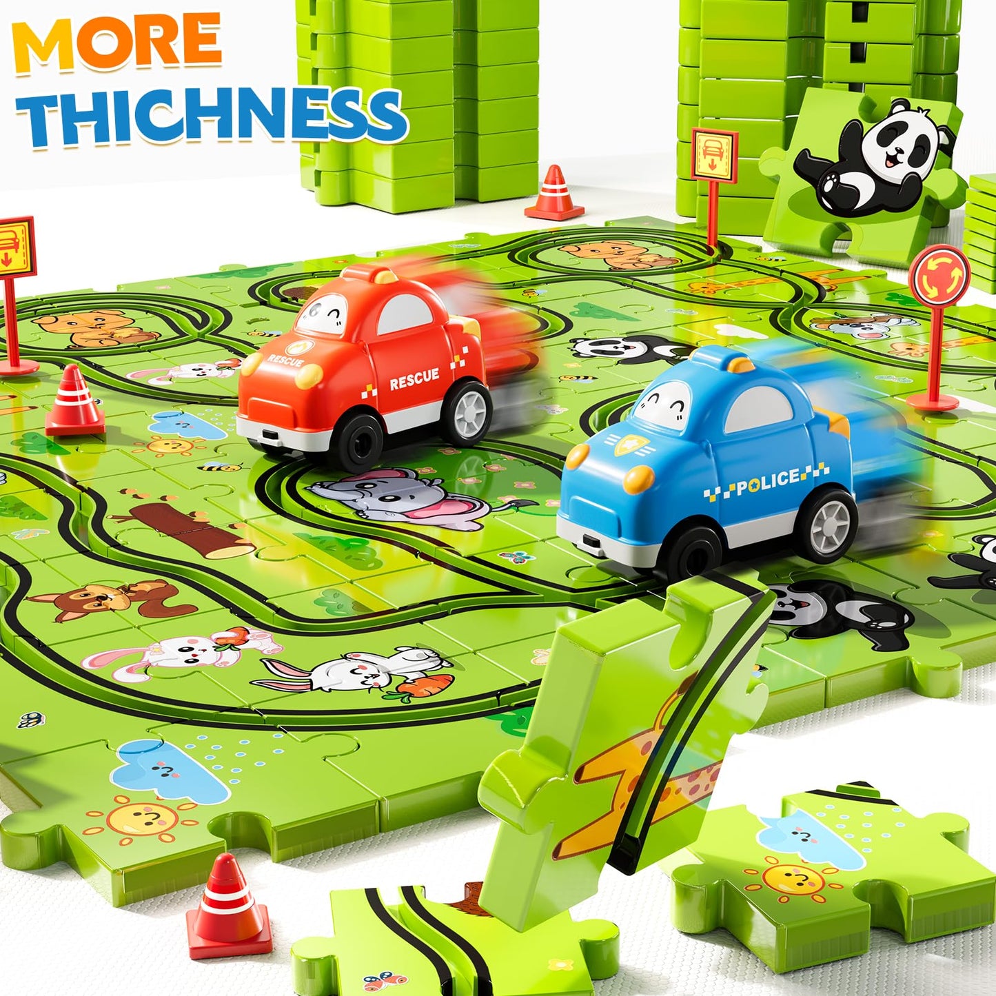 Beby Buty 48-Piece Puzzle Race Track Car Set for Kids | Floor Toy for Ages 3-6