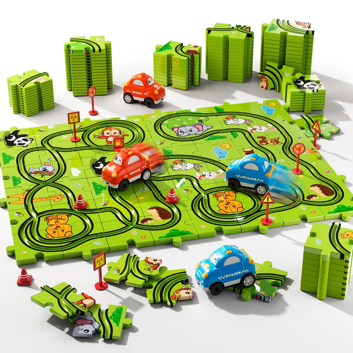 Beby Buty 48-Piece Puzzle Race Track Car Set for Kids | Floor Toy for Ages 3-6