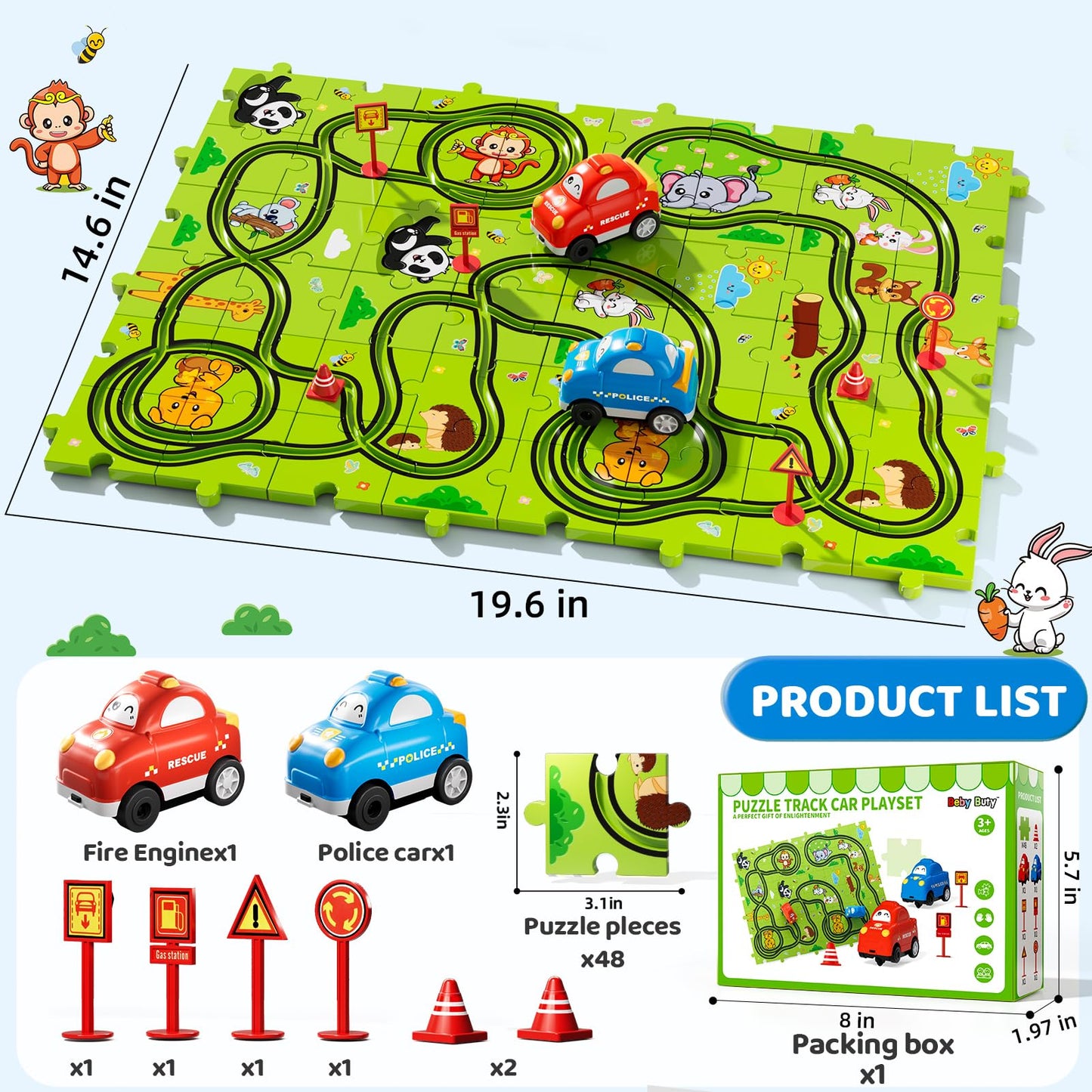 Beby Buty 48-Piece Puzzle Race Track Car Set for Kids | Floor Toy for Ages 3-6