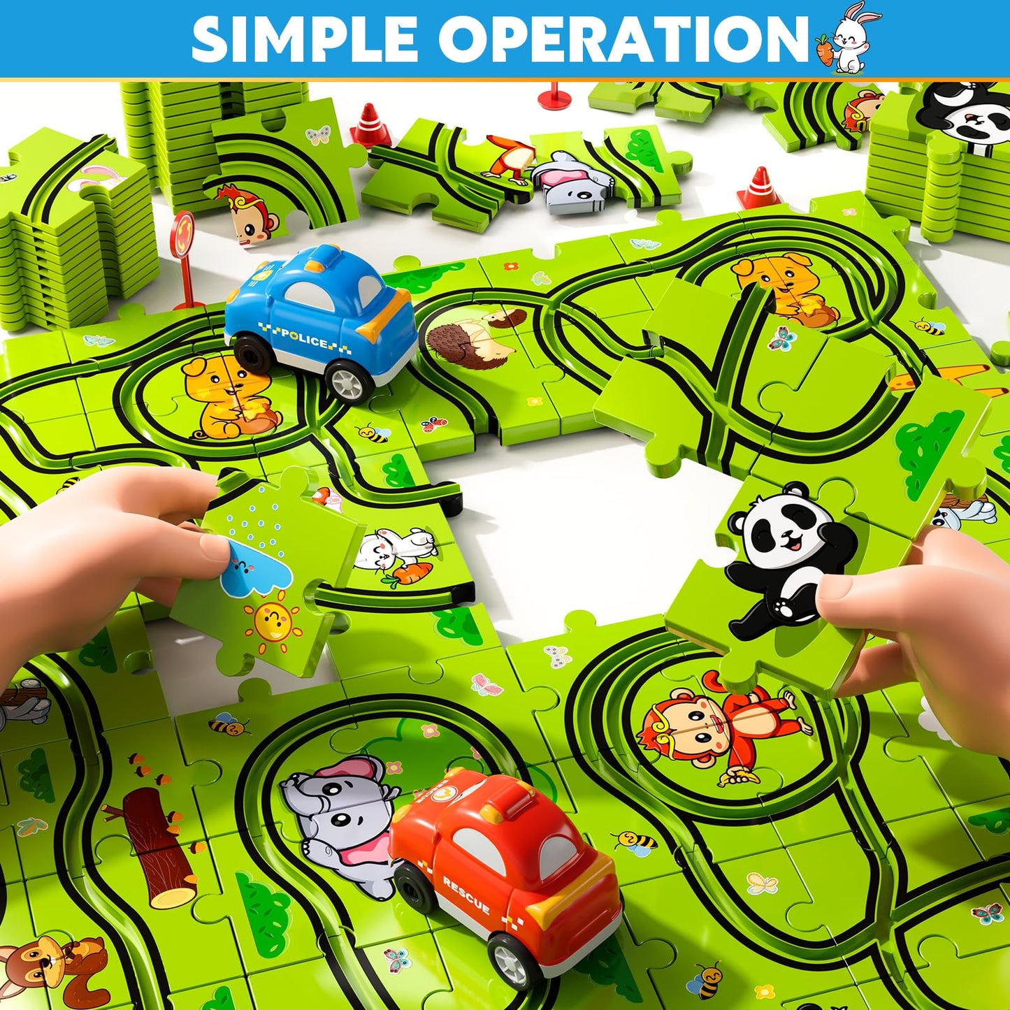 Beby Buty 48-Piece Puzzle Race Track Car Set for Kids | Floor Toy for Ages 3-6