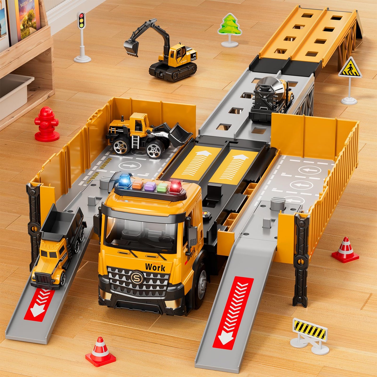 Beby Buty Carrier Truck Race Track Toy Set – 3-in-1 Construction Truck with Tower Crane, Light & Sound