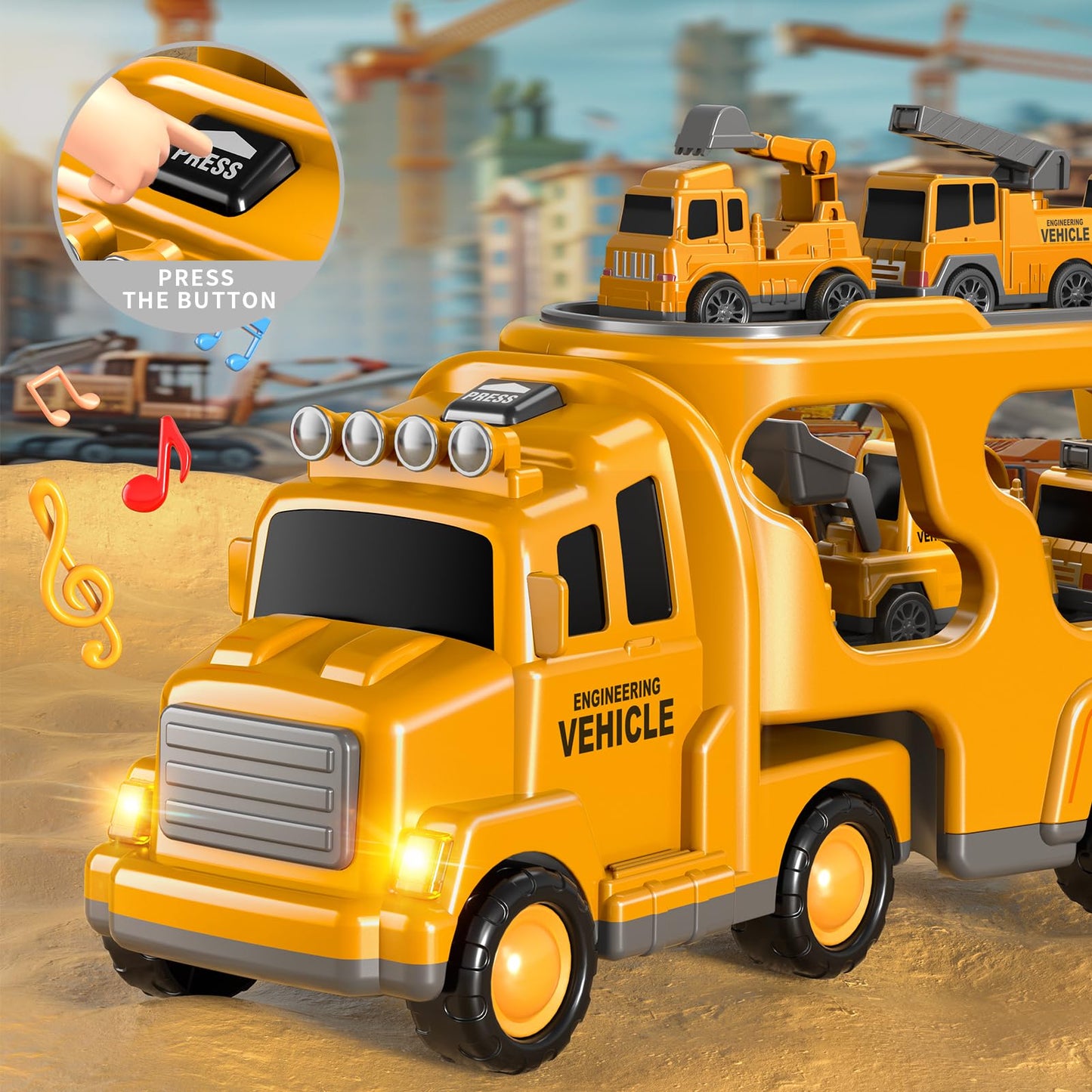 Beby Buty 7-in-1 Construction Trucks for Toddlers – Lights & Sounds