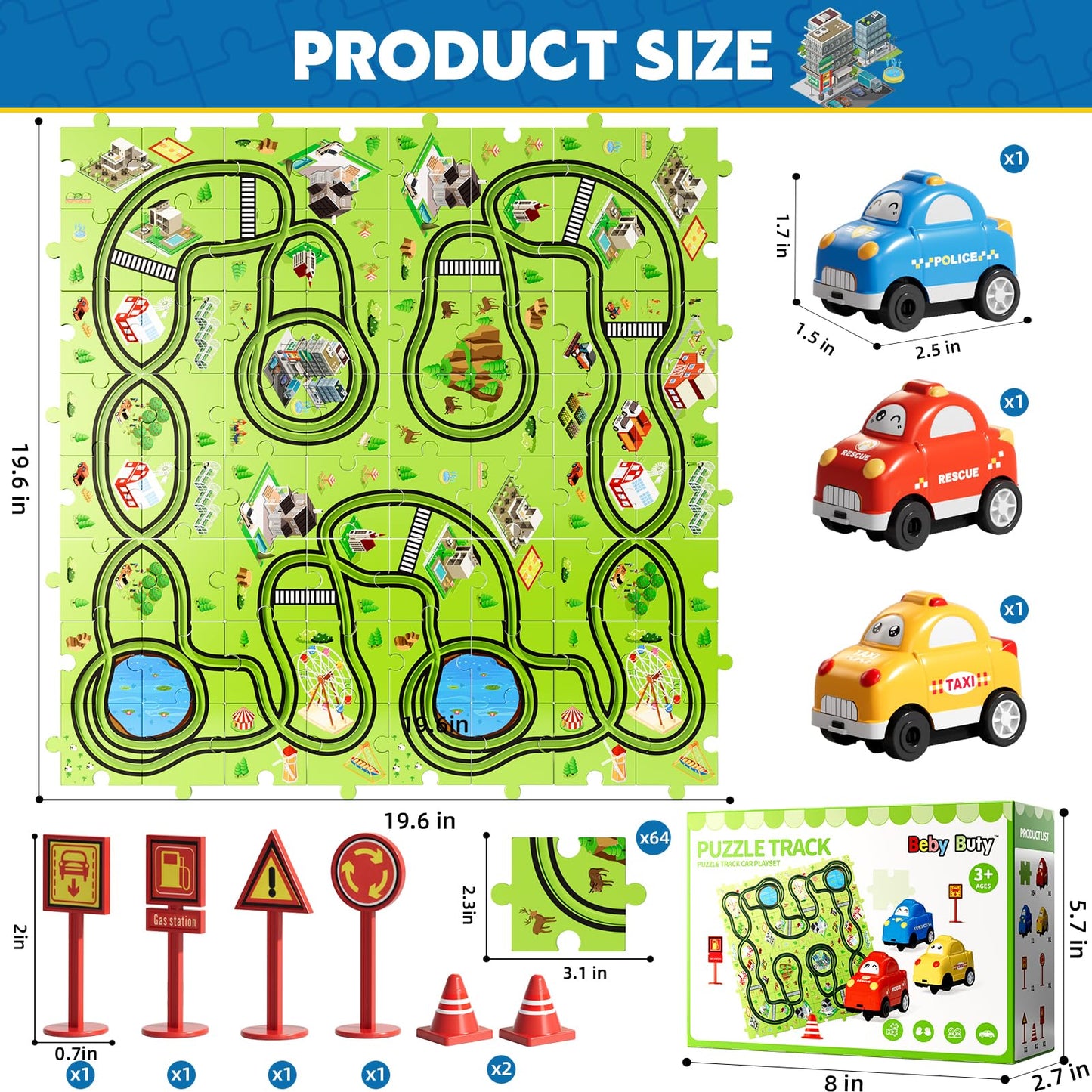Beby Buty 64PCS Puzzle Track Car Set – Creative Floor Toy for Kids Aged 3-6