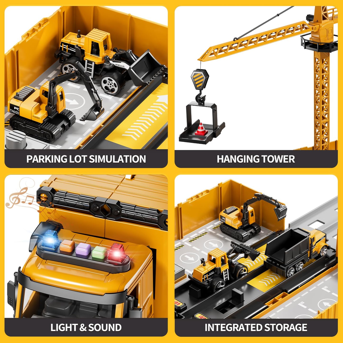 Beby Buty Carrier Truck Race Track Toy Set – 3-in-1 Construction Truck with Tower Crane, Light & Sound