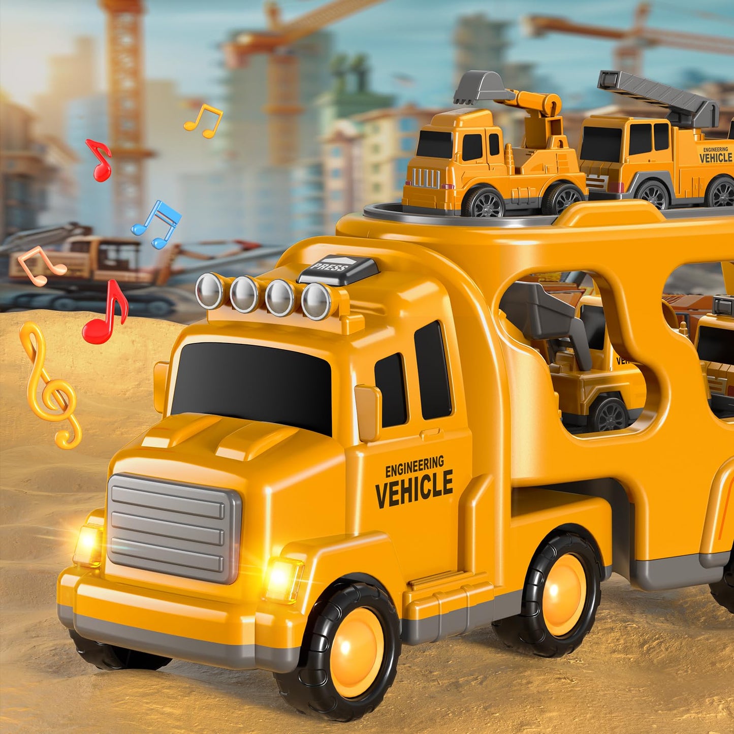 Beby Buty 7-in-1 Construction Trucks for Toddlers – Lights & Sounds