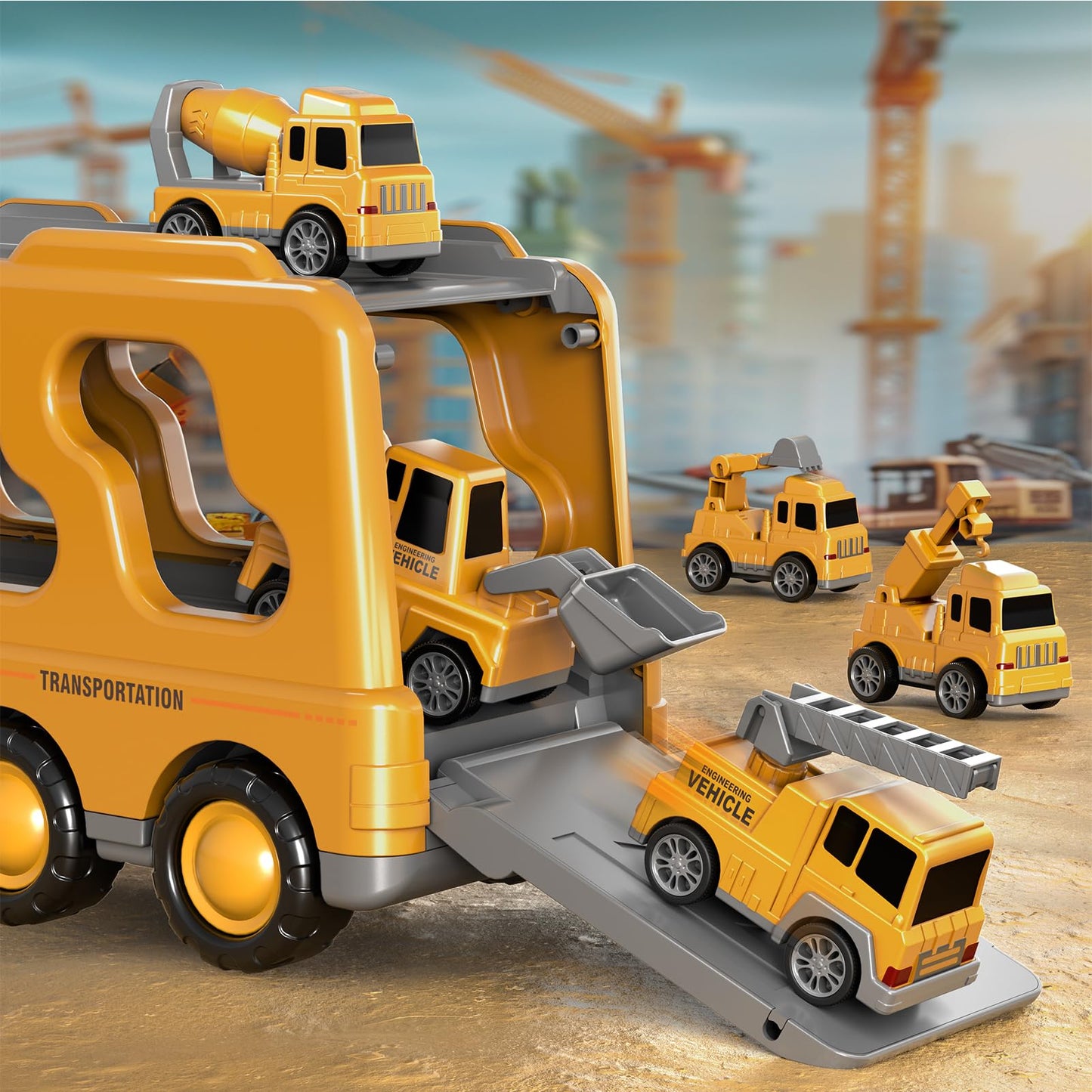 Beby Buty 7-in-1 Construction Trucks for Toddlers – Lights & Sounds