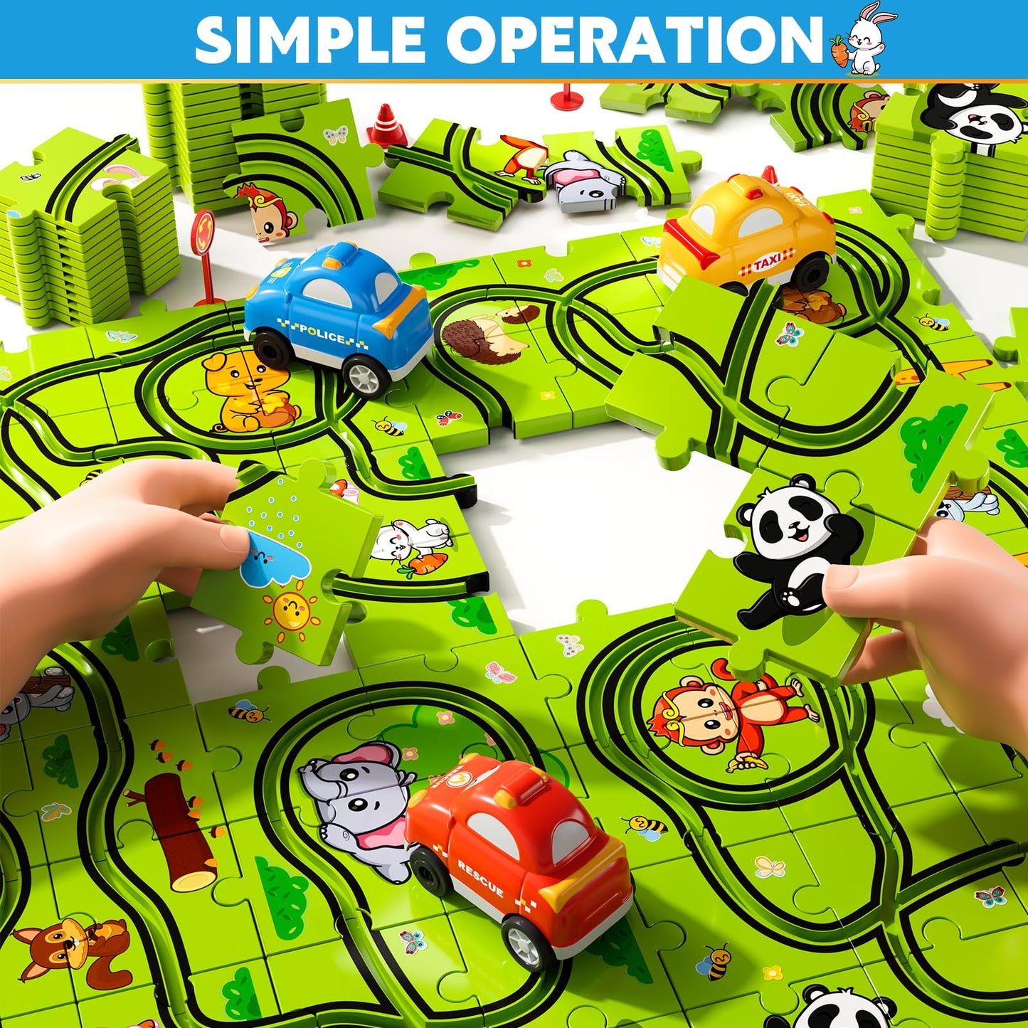 Beby Buty 64PCS Puzzle Race Track Car Set – Kids Floor Toy for Ages 3-6