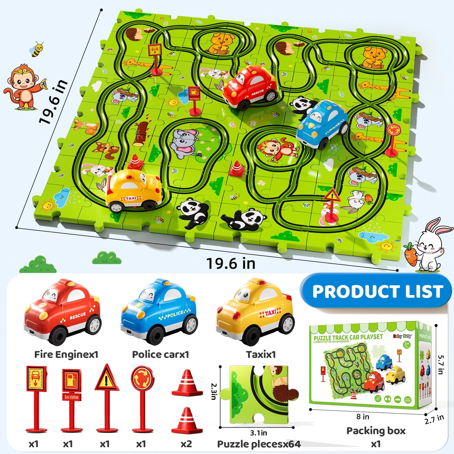 Beby Buty 64PCS Puzzle Race Track Car Set – Kids Floor Toy for Ages 3-6