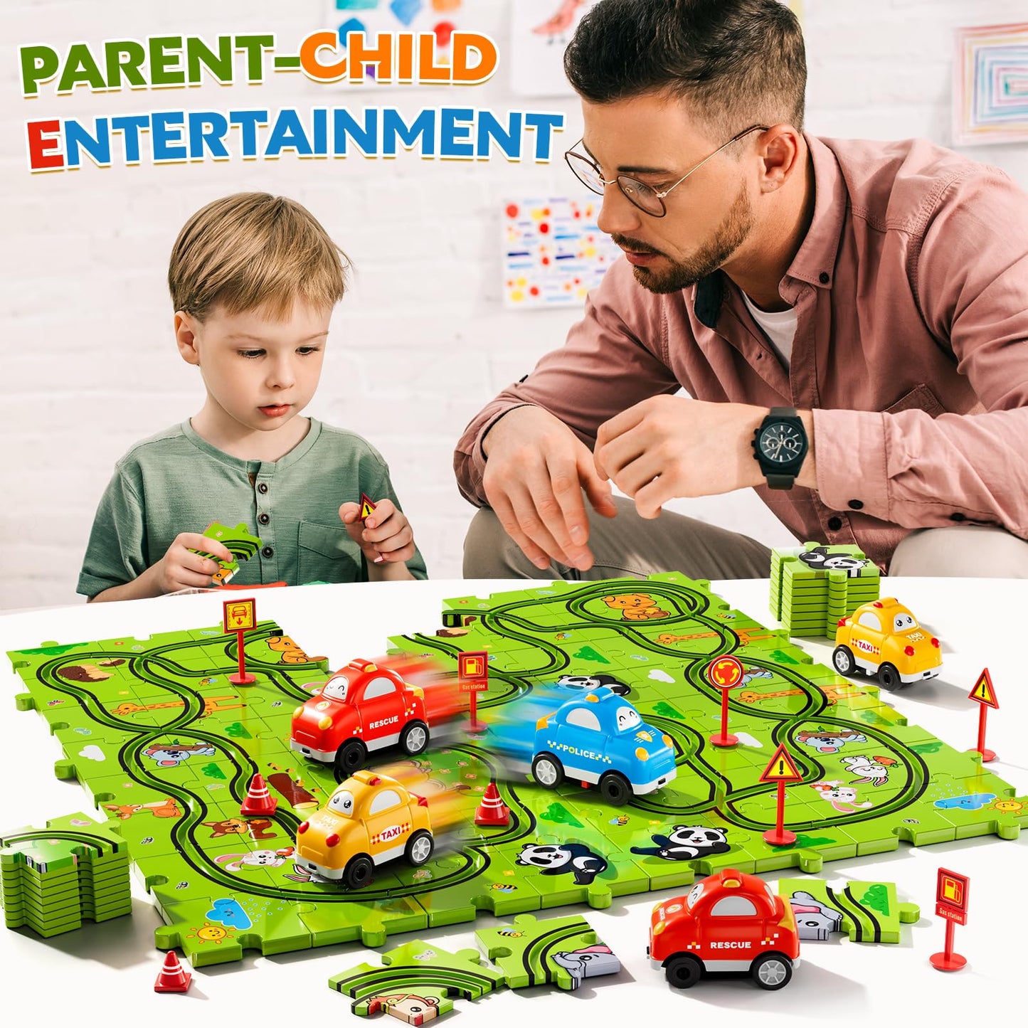 Beby Buty 64PCS Puzzle Race Track Car Set – Kids Floor Toy for Ages 3-6