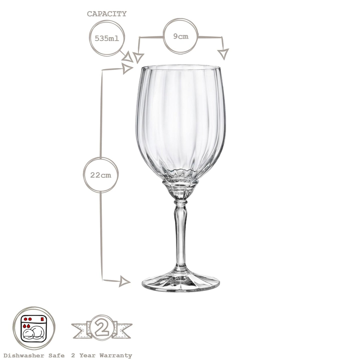 535ml Blue Florian Red Wine Glasses - Pack of Six